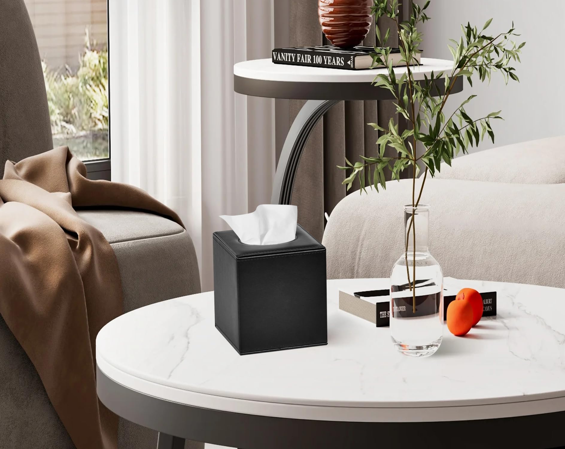 Colylan Tissue Box Cover Square Tissue Box Holder For Bathroom (Black)