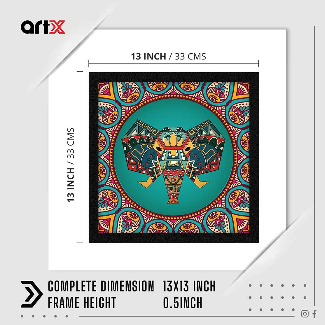 Artx Paper Elephant Mandala Pop Wall Art Painting (Multicolor, 13X13 In)