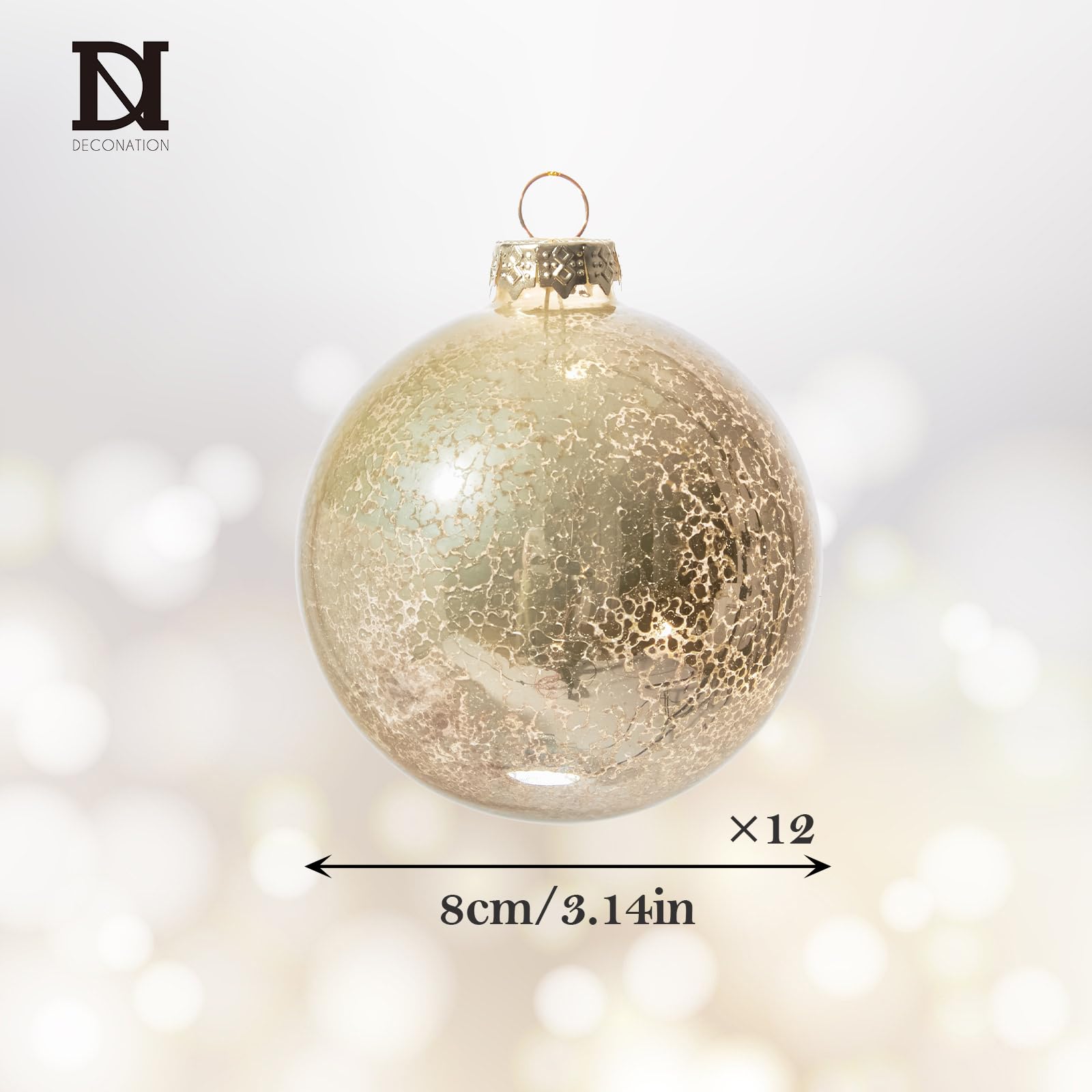 DN DECONATION Christmas Decorations Gold Mercury Glass Ball Ornaments Set of 12, 3.14    Matte Christmas Balls for Xmas Tree Dec