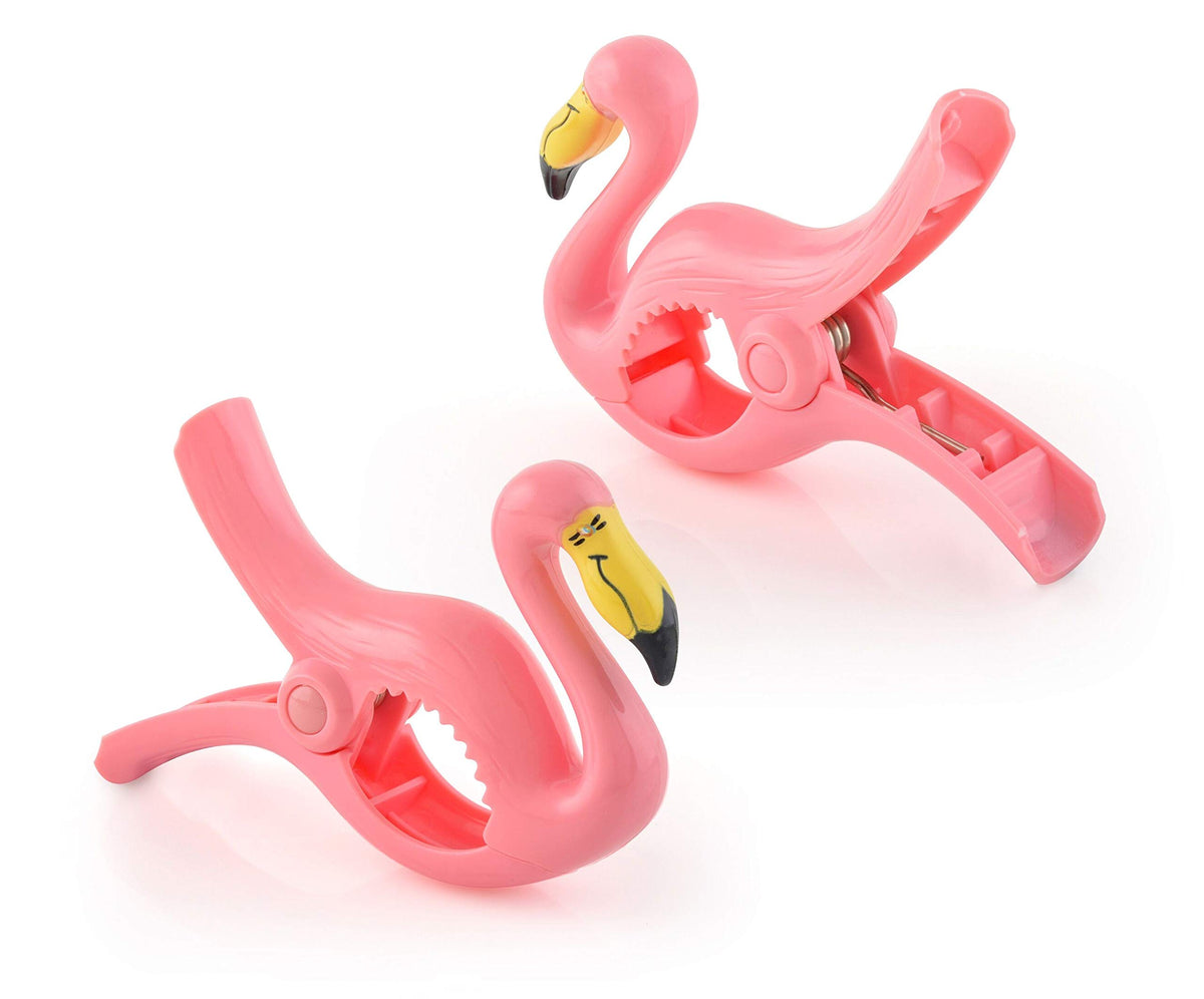 O2Cool Bocaclips - Beach Towel Clips For Beach Chairs, Patio And Pool Accessories - (Flamingo) 2 Count