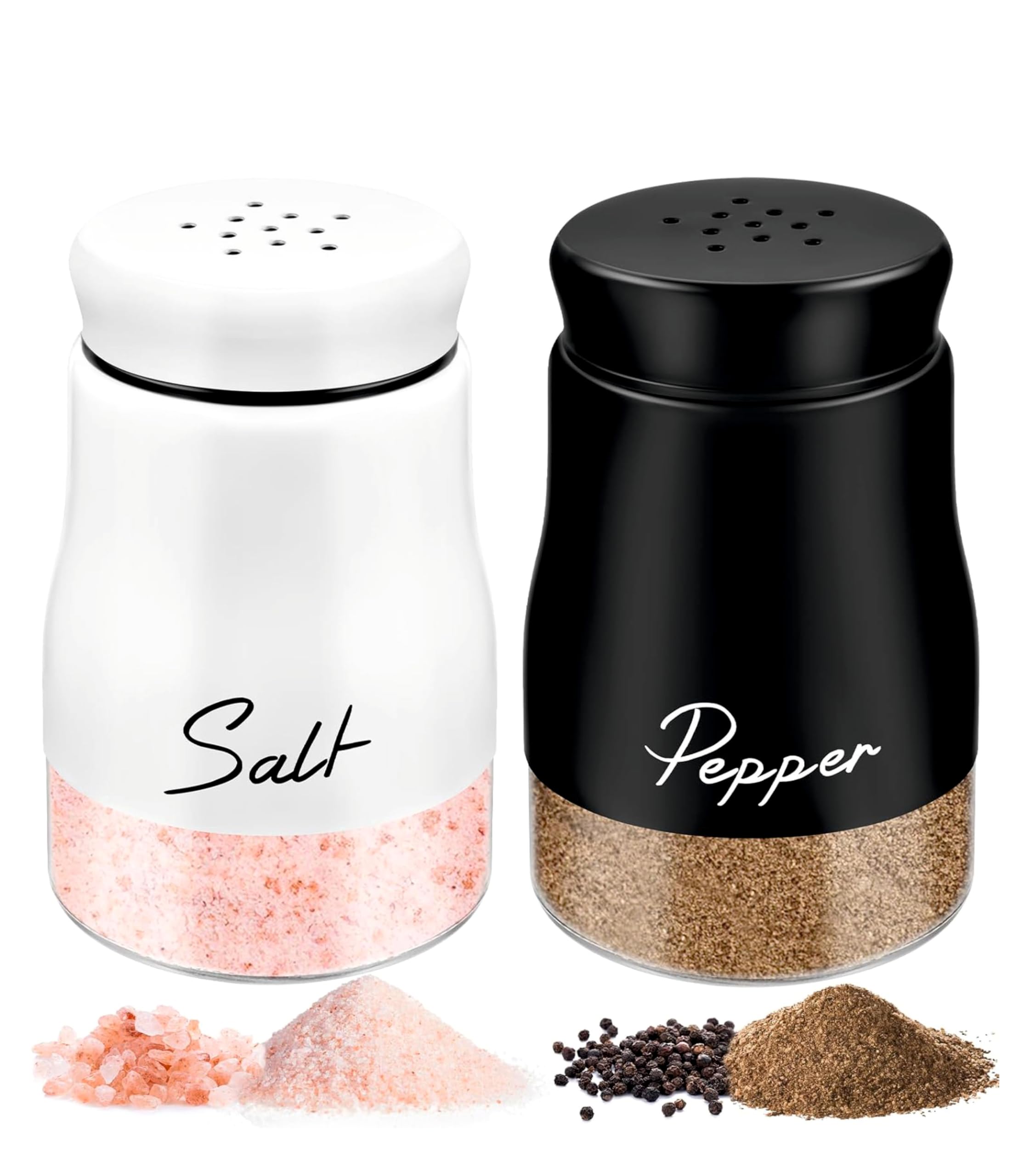 NAALSA Crystal Salt & Pepper Shakers Set 2Pc, Refillable Stainless Steel Lid with Glass Jar Salt Pepper Container Spice Shakers 