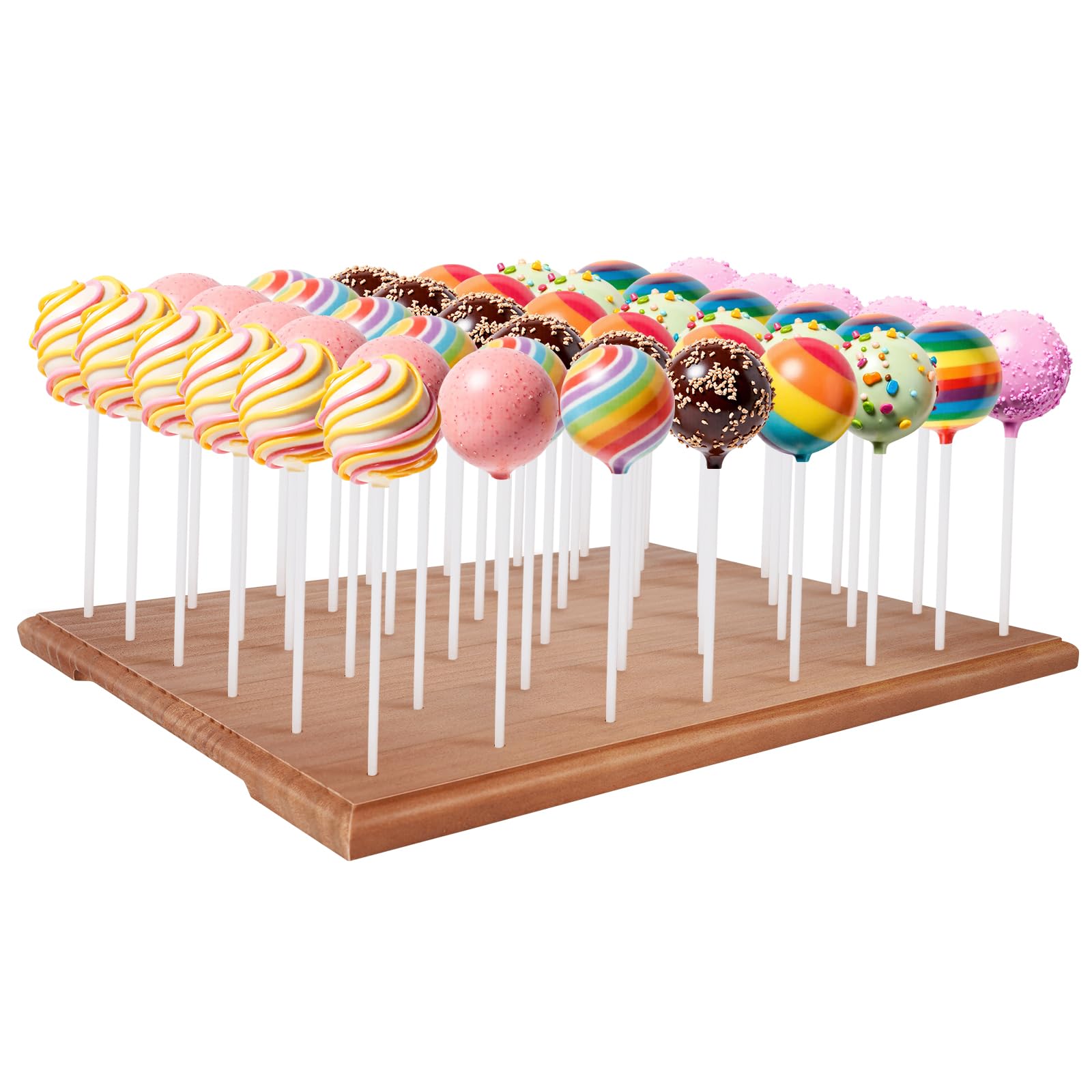 Erlsig 48 Hole Wooden Cake Pop Stand, Cake Pop Holder for Dessert Display