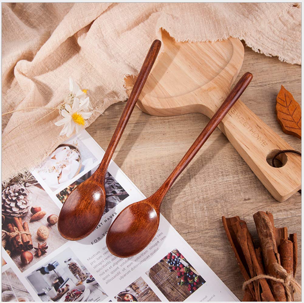 Akoak 2 Pcs Wooden Spoon, Natural Wooden Spoon With Long Handle, Household Cooking Tool, Suitable For Restaurants, Hotels, Resta