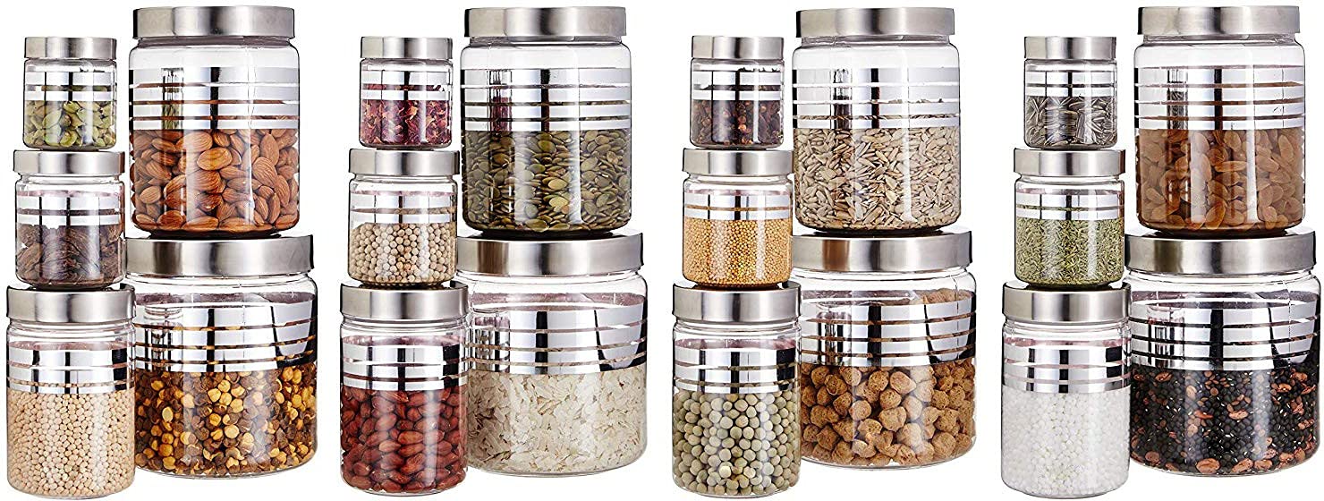 Gpet Silver Line Containers  1500 Ml, 1000 Ml, 450 Ml, 200 Ml, 100 Ml Plastic Grocery Container (Pack Of 20, Silver) | Home Kit