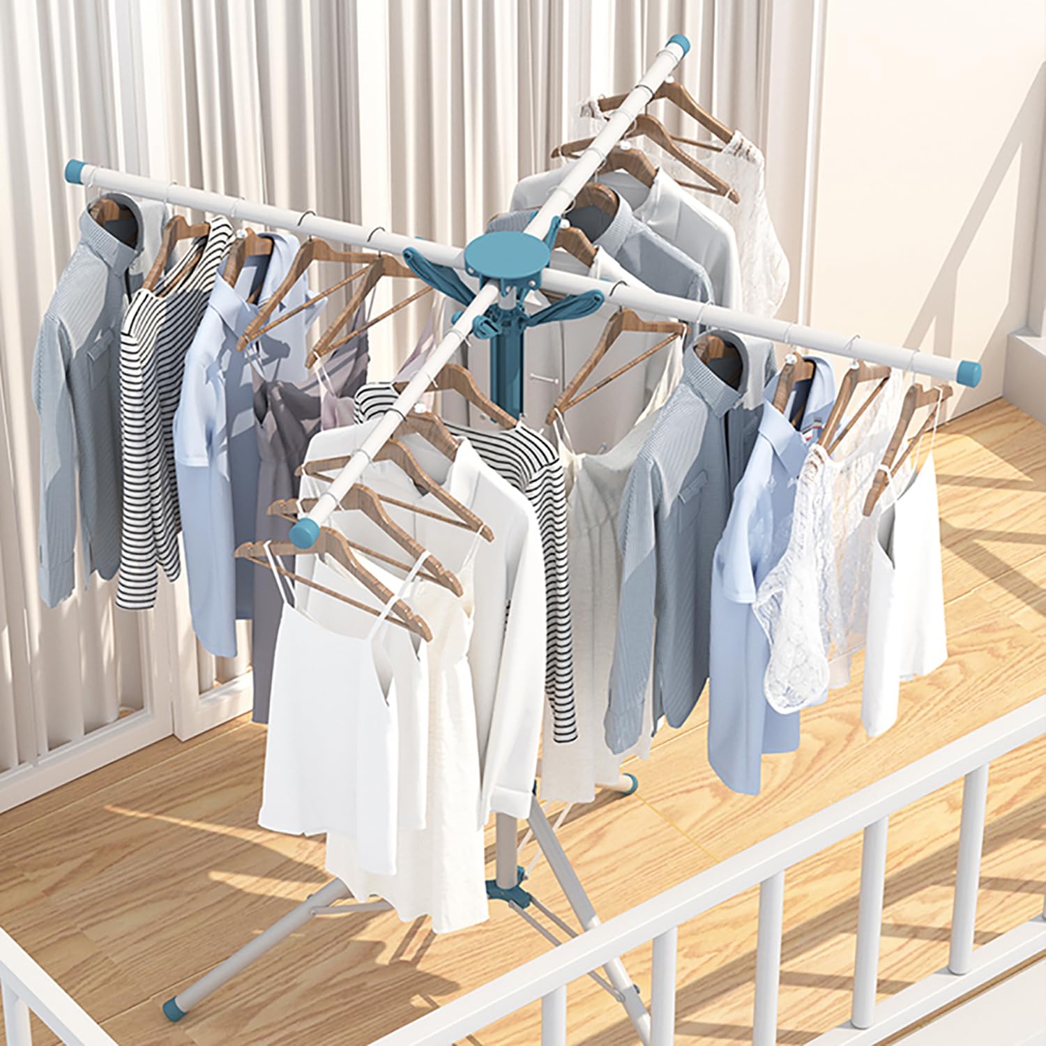 AUGMIRR Clothes Drying Racks  Height-Adjustable 52 Inches Updated Version Stainless Steel for Indoor Outdoor Length Adjustable Saves Space with 20 Windproof Hooks (Tripod Rack  52 '')