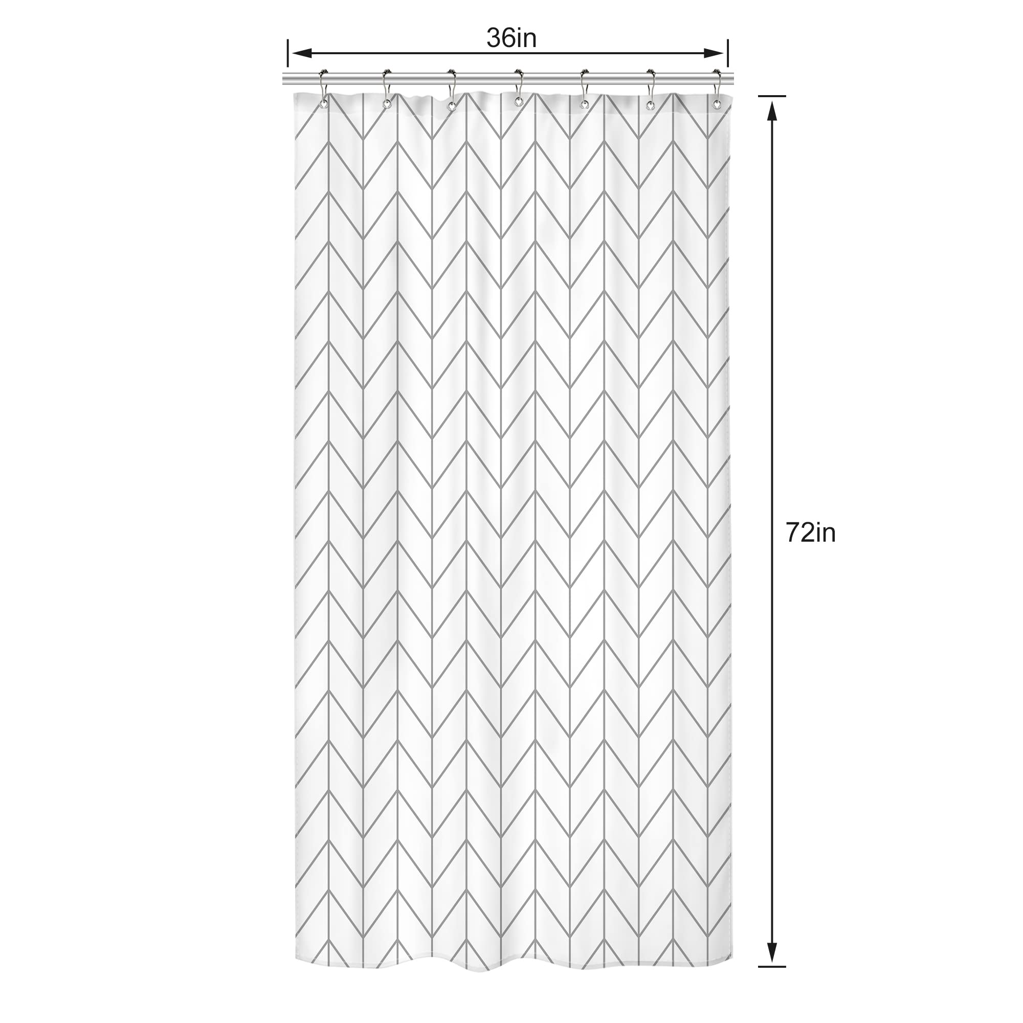 Riyidecor Stall Small RV Gray White Grey Bathroom Shower Curtain Liner 36Wx72H Inch Half Single Narrow Walkin Standing Little Size Dorm Chevron Herringbone Geometric Tiny Fabric Polyester Waterproof