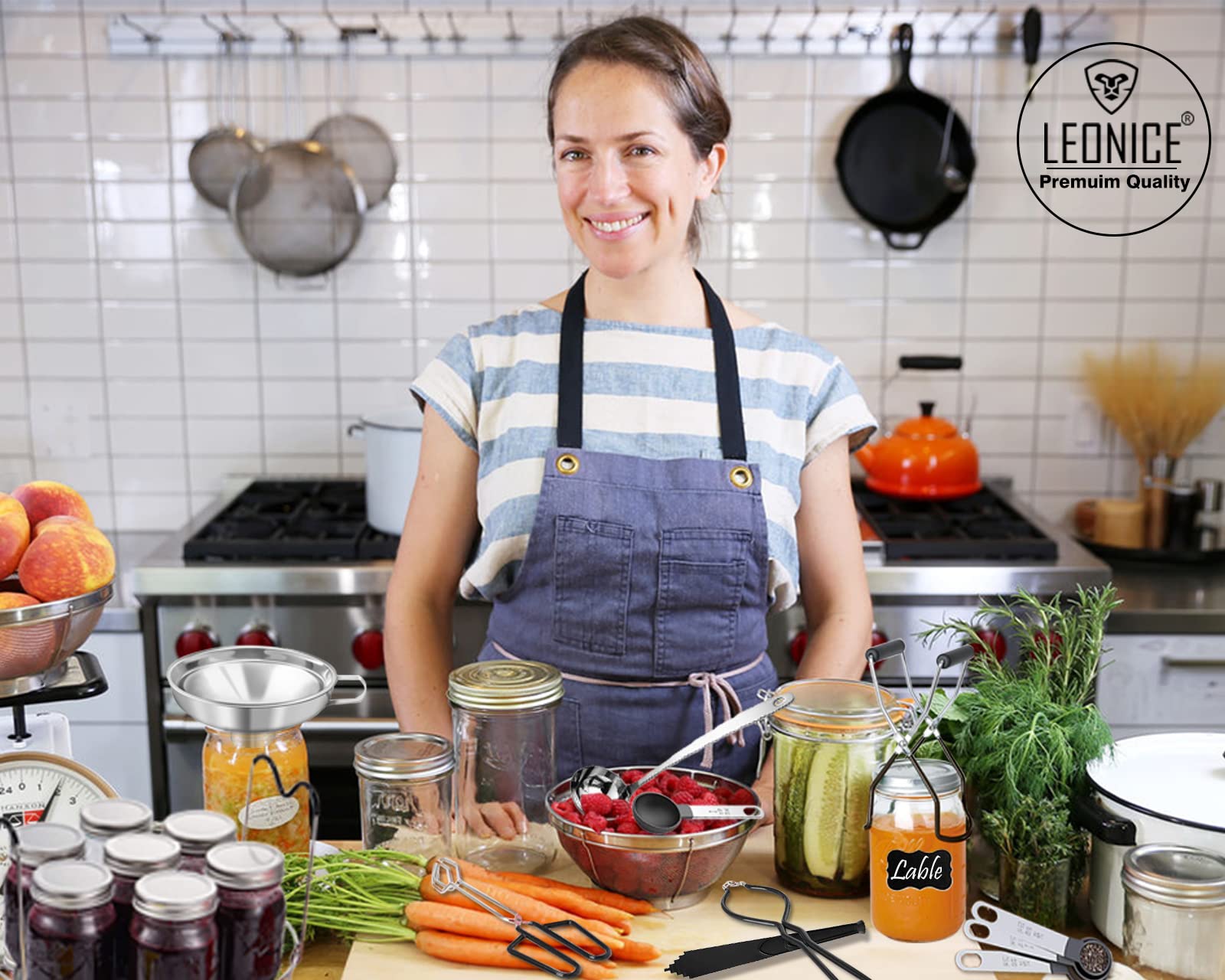 Canning Supplies Starter Kit  Stainless Steel Canning Set Tools: Rack  Ladle  Measuring Spoons  Funnel  Tongs  Jar Lifter  Lid Lifter & Accessories for Canner/Pot  Beginner  Home Canning Kit - Black