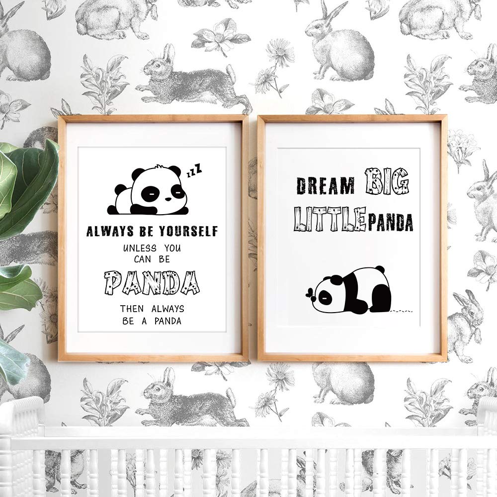 Inspirational Panda Wall Art Prints  Unframed Adorable Panda Motivational Words Wall Art  Set of 4(8x10)Dream Big Little Panda Print for Nursery and Kids Room Decor  No Frame (Black White)