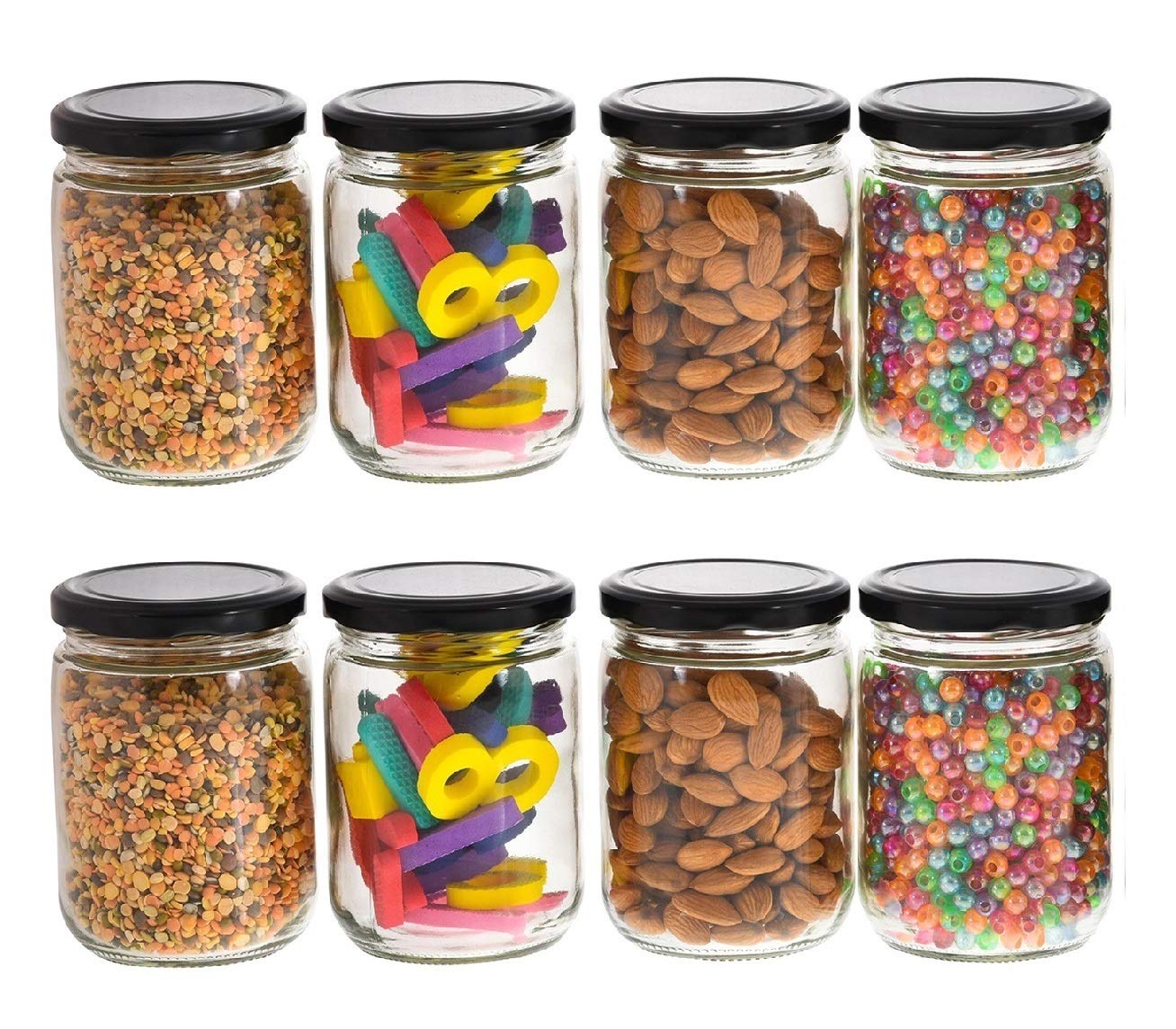 Machak Kitchen Storage Glass Jar For Kitchen With Air Tight Black Cap, 500Ml, Clear (8)