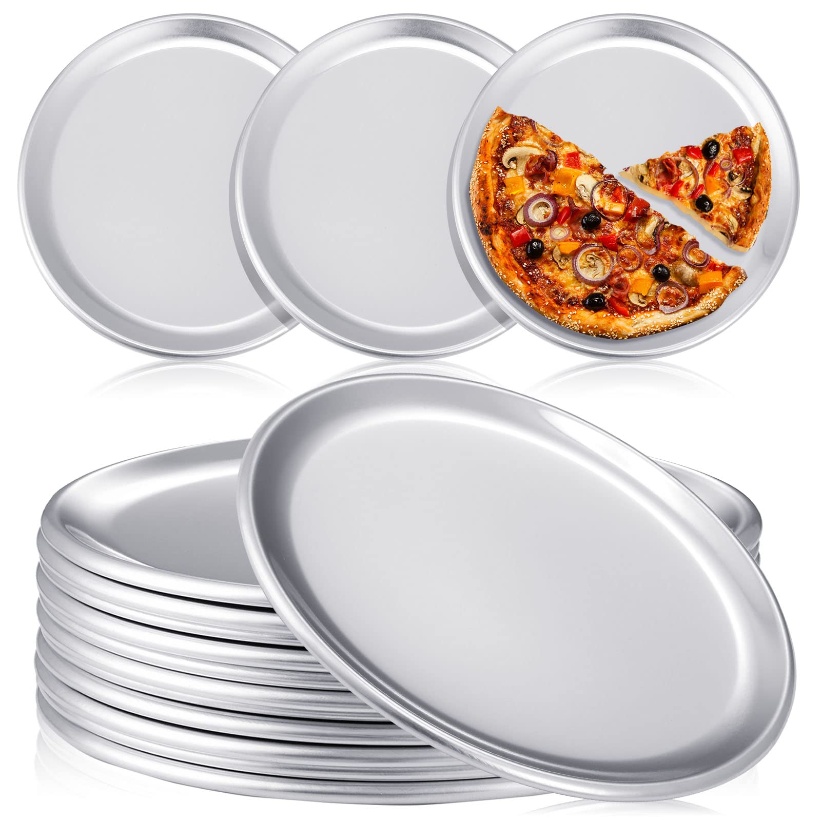 12 Pieces Pizza Pan Bulk Restaurant Aluminum Pizza Pan Set Round Pizza Pie Cake Plate Rust Free Pizza Pie Cake Tray For Oven Bak