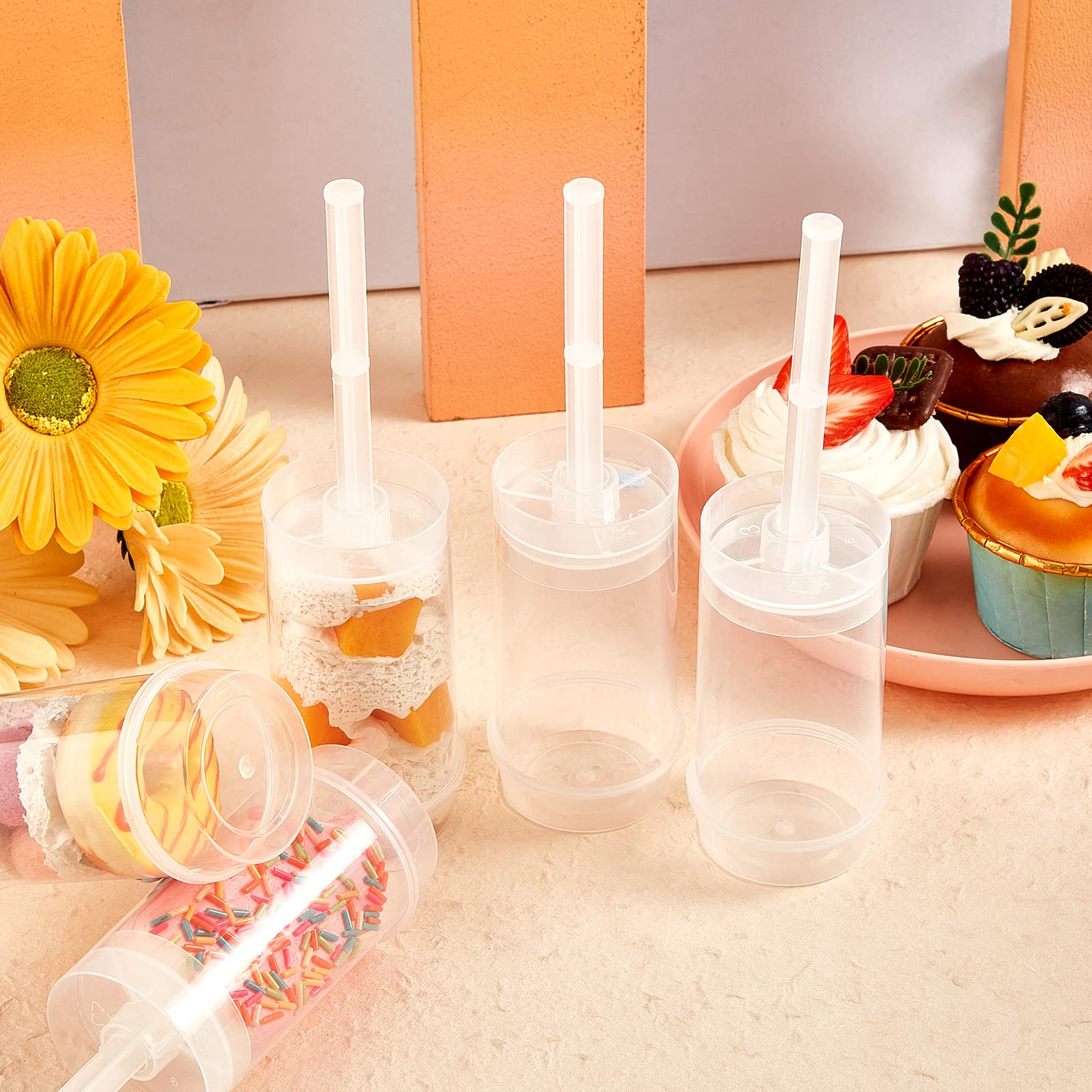 Lenwen Push Pop Containers Push Cake Pop Shooter Clear Plastic Containers Push Pop Containers With Lids, Base And Sticks For Bir