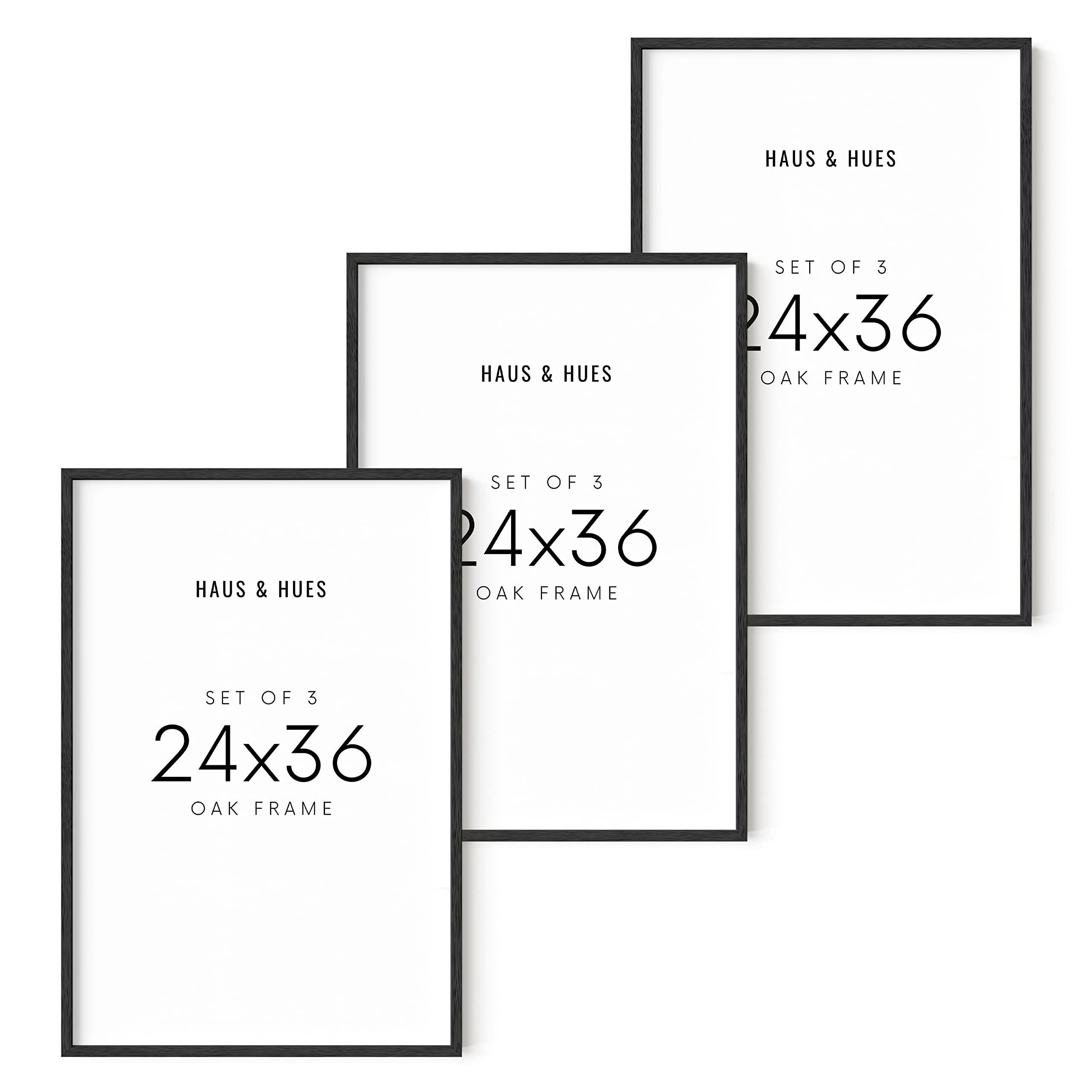 Haus And Hues 24X36 Black Oak Wood Frames Set Of 3 - 24X36 Picture Frames For Wall, 24X36 Black Picture Frame, Poster Frame 24X3