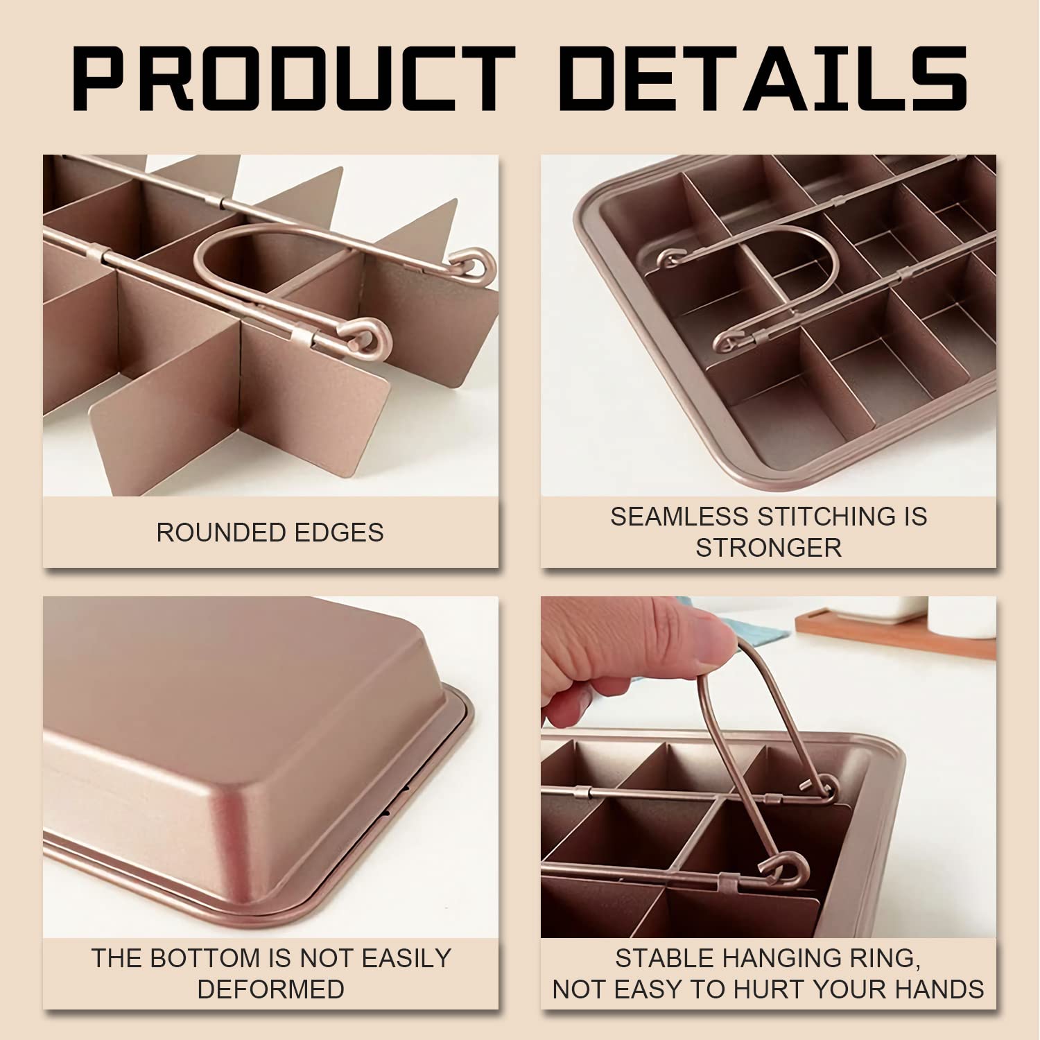 Mysenlan Brownie Pan With Dividers,Nonstick Carbon Steel Baking Loaf Pan Baking Pan Baking Pan,18 Pre-Cut Square Molds For Brown