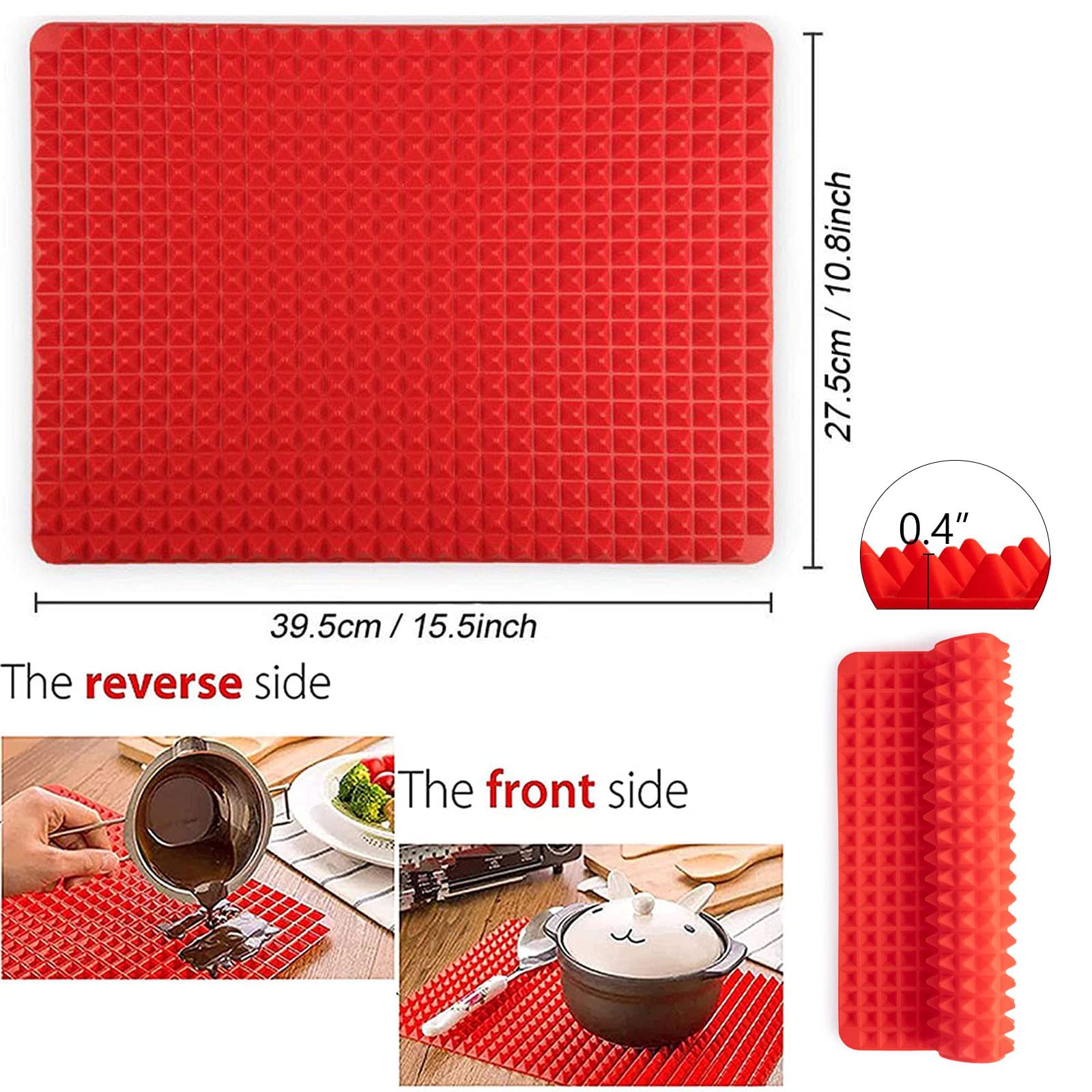 ShangPinFeiLi Silicone Baking Mats 2 Pack - 16"x11", Nonstick Red Cooking Sheets for Baking, Grilling, BBQ, Oven Roasting