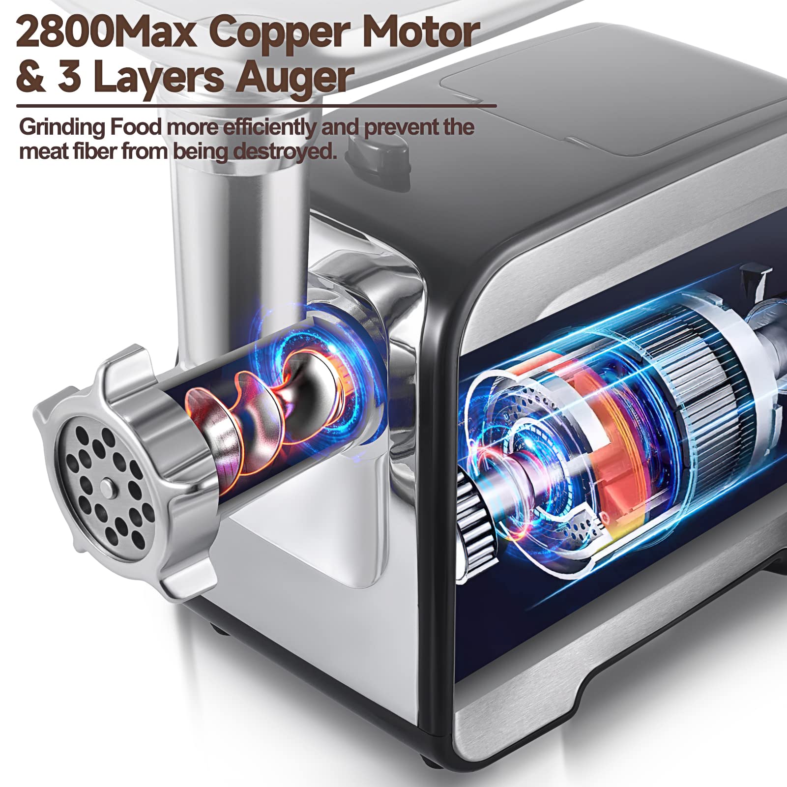 ALTRA LIFE Meat Grinder  Sausage Stuffer  [2800W Max] Electric Meat Mincer with Stainless Steel Blades & 3 Grinding Plates Sausage Maker & Kubbe Kit for Home Kitchen & Commercial Using (MG090-S)