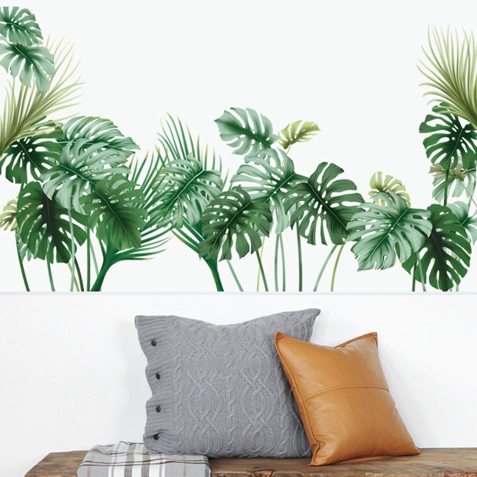 Tropical Wall Decals Palm Leaf Wall Stickers For Living Room, Green Plants Wall Decor Posters Vinyl Peel And Stick Art Murals Fo