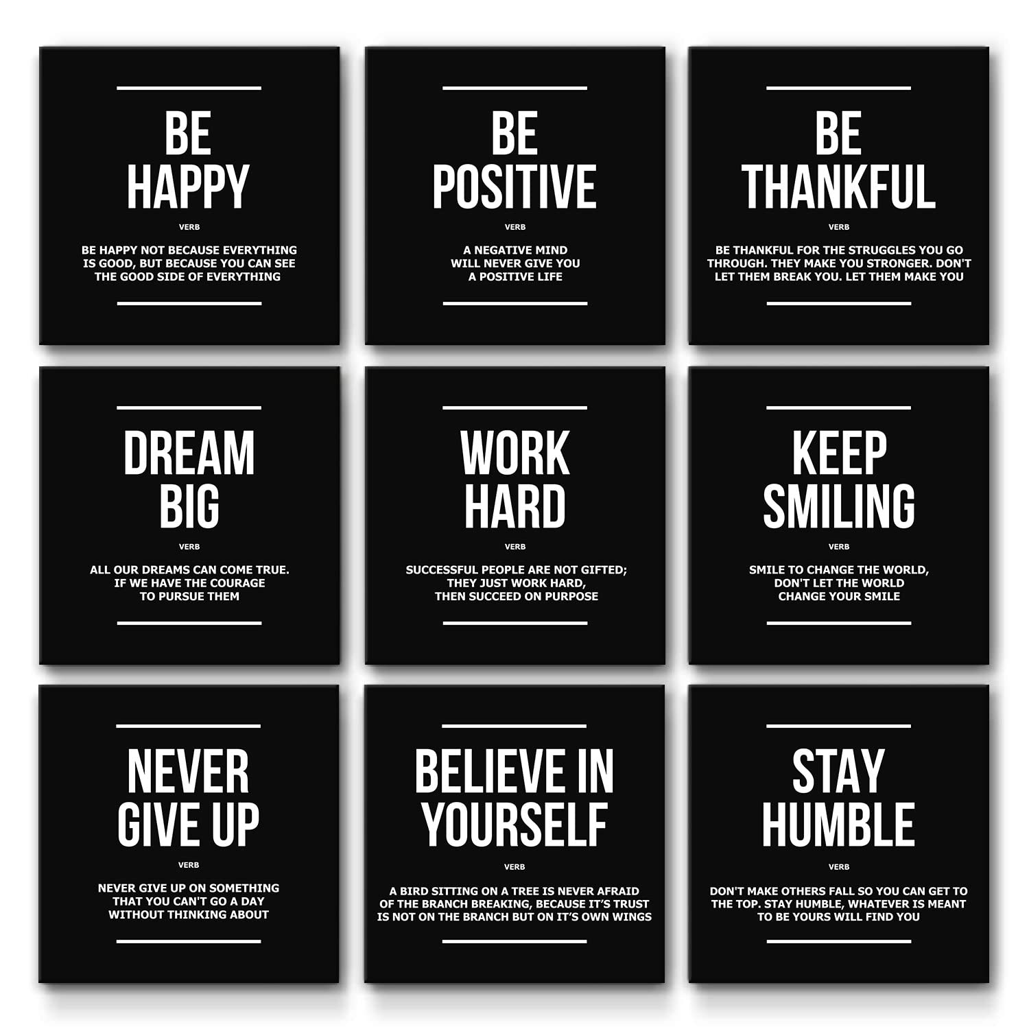 9X Office Decor Inspirational Definitions, Motivational Wall Art Canvas Prints Entrepreneur Bundle Be Positive, Happy, Dream Big