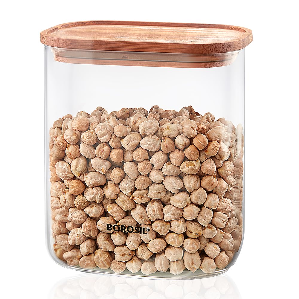 Borosil 950Ml Storage Jar Set With Bamboo Lid | Made In India Borosilicate Glass Dishwasher Safe Container For Kitchen | Multipu