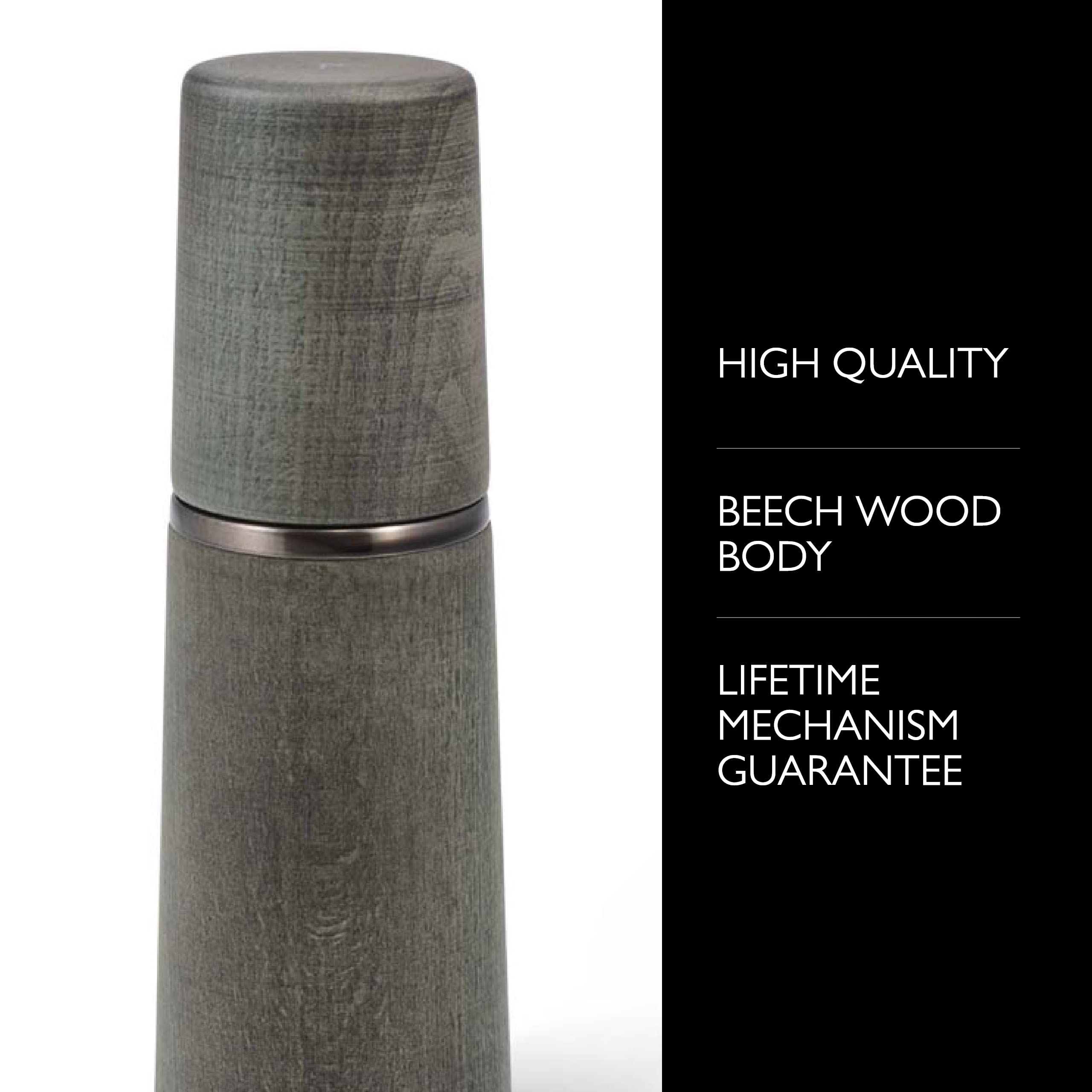 Cole & Mason Marlow Rustic Grey Wood Pepper Mill - Balanced Pepper Grinders - Refillable Spice Tools - Adjustable Peppercorn Gri