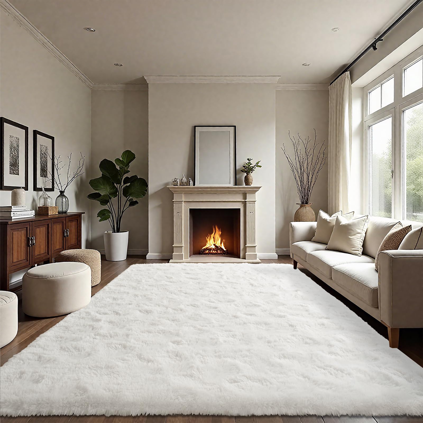 LOCHAS Ultra Soft Indoor Modern Area Rugs Fluffy Living Room Carpets for Children Bedroom Home Decor Nursery Rug 8 x10 Feet, Cre