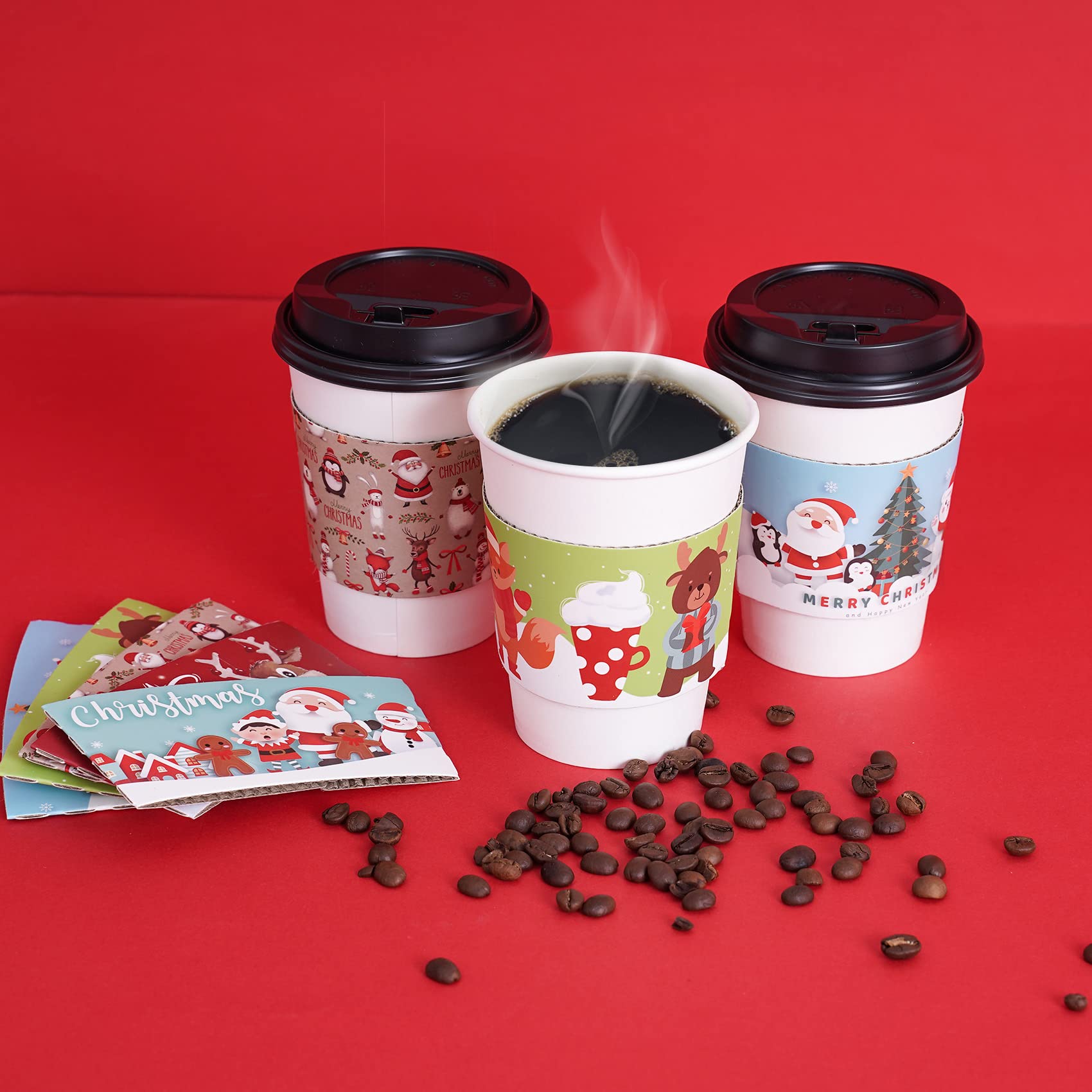 Smarimple Christmas Coffee Cup Sleeves 40 Count Hot Chocolate Cocoa Paper Cup Sleeves, Double-Layer Protective Heat Cold Drinks