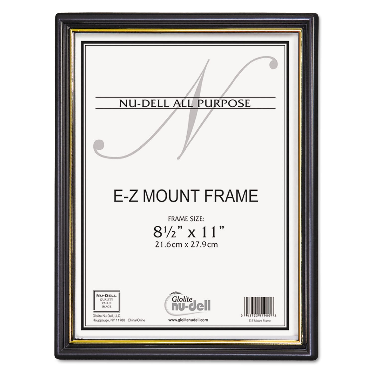 NuDell 11818 EZ Mount Document Frame w/Trim Accent, Plastic, 8-1/2 x 11, Black/Gold, 18/CT