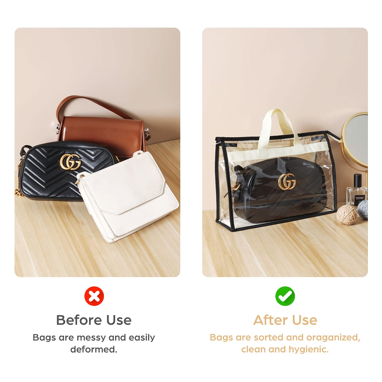 Interesse 9 Pack Dust Bags For Handbags, Clear Handbag And Purse Storage Organizer For Hanging Closet With Zipper, Handles And H