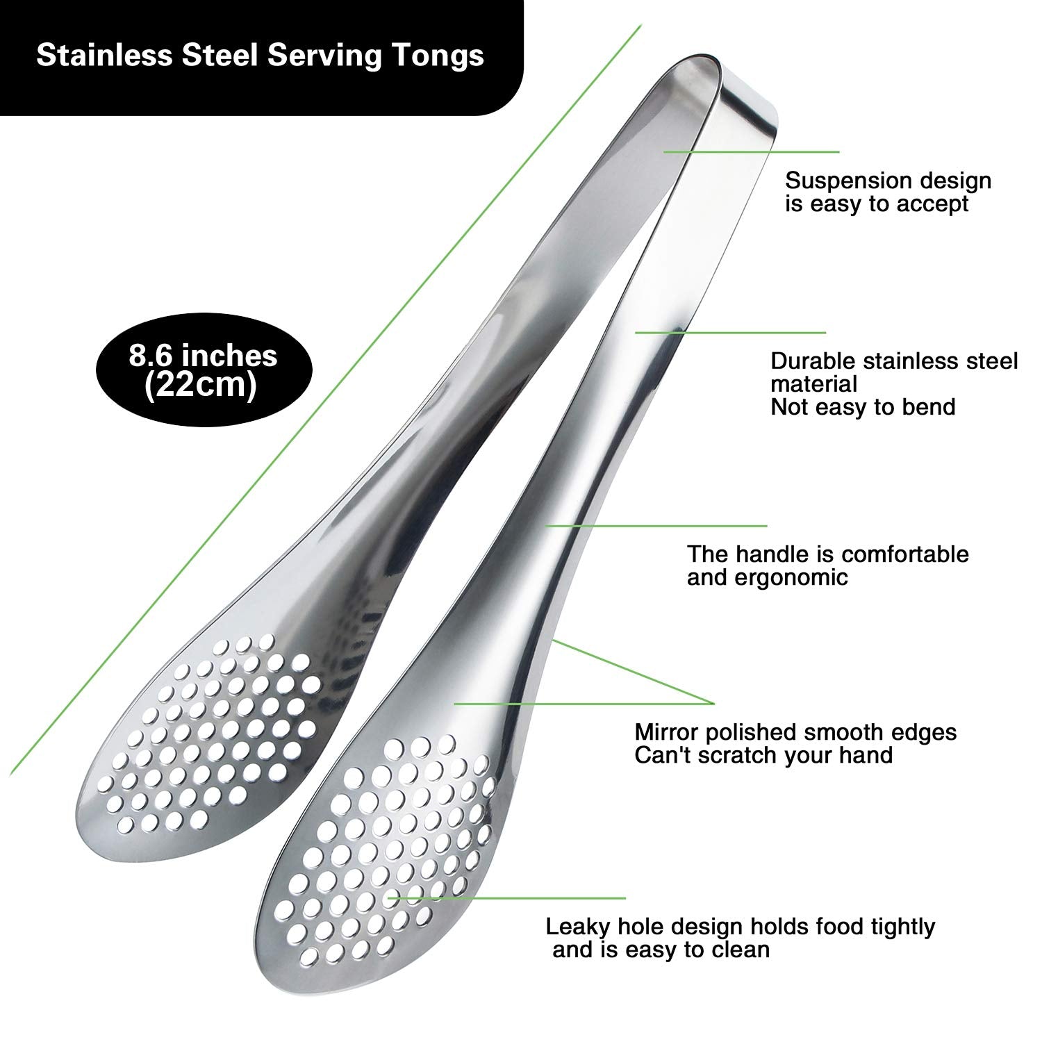 Msy Bigsunny 9 Inch Buffet Tongs, 2 Pack Stainless Steel Food Serving Tongs