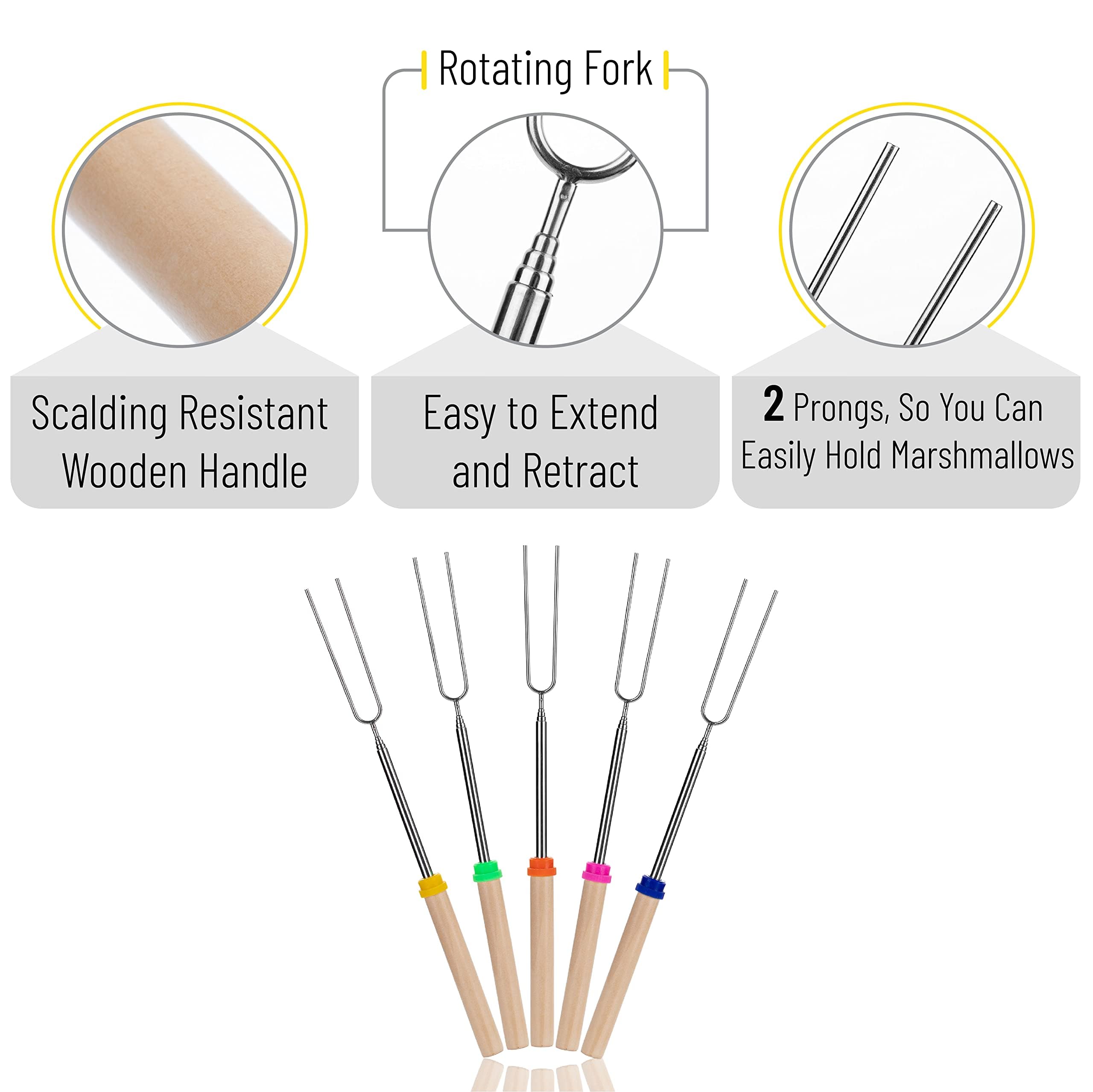 Unco- Marshmallow Roasting Sticks, 20 Pack, 32   , Extendable Stainless Steel Smores Sticks For Fire Pit, Marshmallow Sticks For