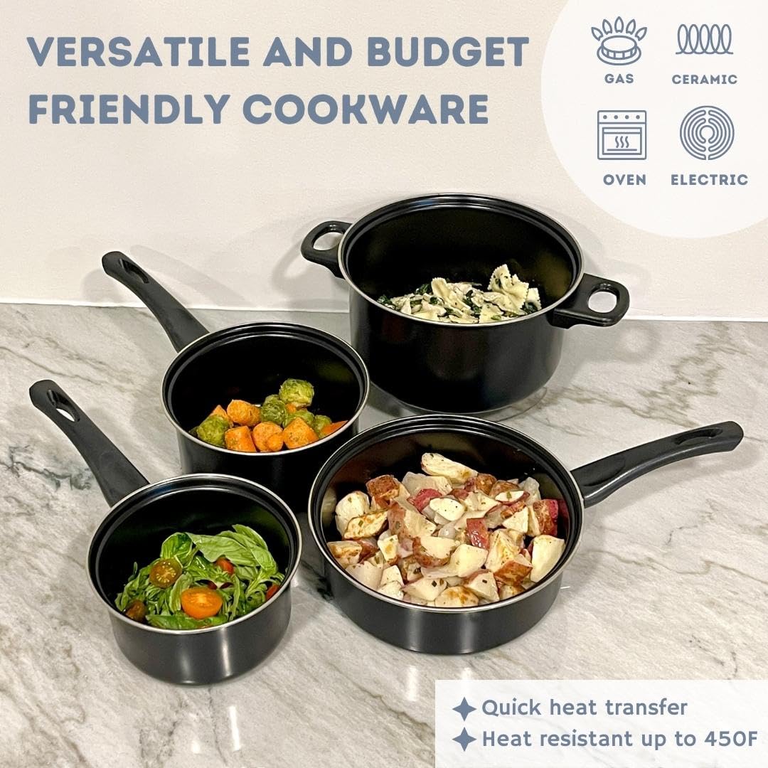 Imperial Home 7 Pc Carbon Steel Nonstick Cookware Set, Pots & Pans Set, Dishwasher Safe Cookware Set, Cooking Set, Kitchen Essen