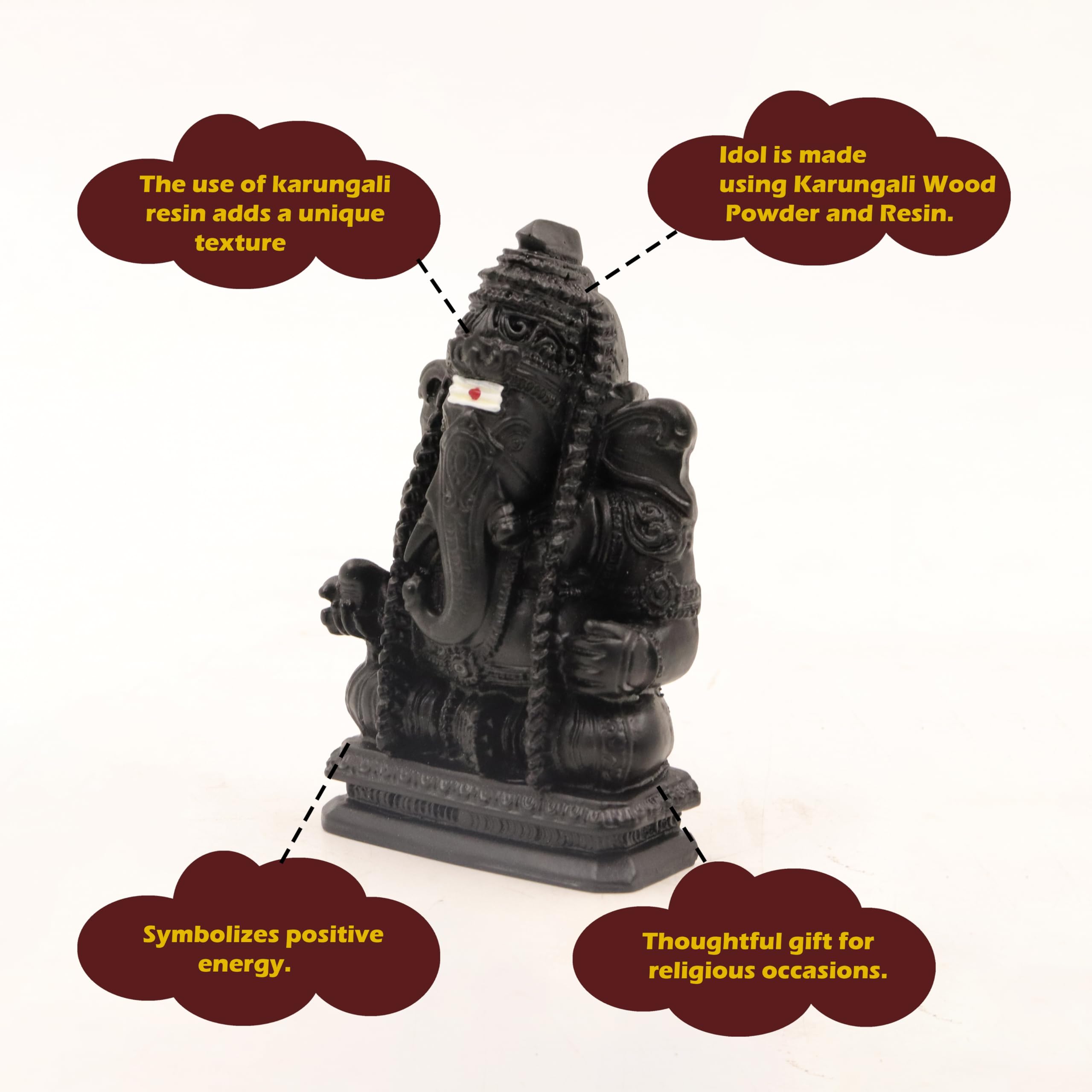 Spillbox Natural Black Unpolished Karungali Wood Ganesh Idol|Original Ebony Wood|Vinayagar Idol|Gift|Ganapati Murti|Ganesha Stat