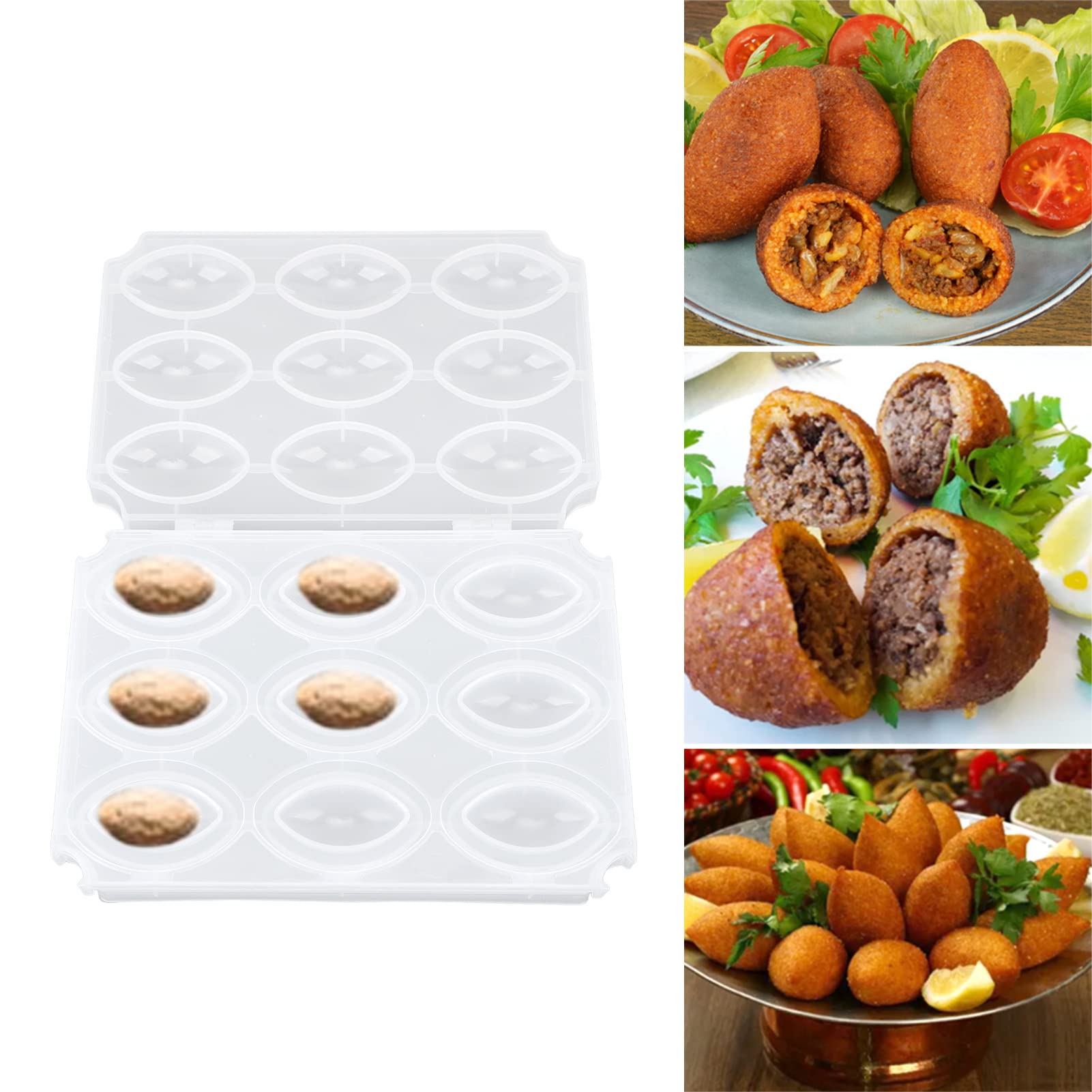 Meatball Processor Diy Kibbeh Rolls Maker Mould Manual Meatloaf Maker Press Tool Diy 9 Grids Homemade Meat Maker (Transparent)