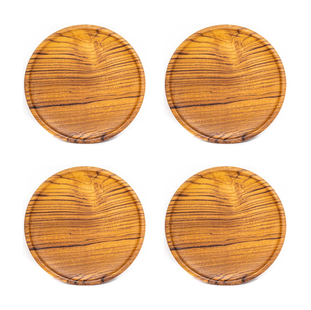 Rainforest Bowls Set Of 4 8'' Round Javanese Teak Wood Plates- Perfect For Everyday Use- Hot & Cold Friendly, Ultra-Durable, Pre