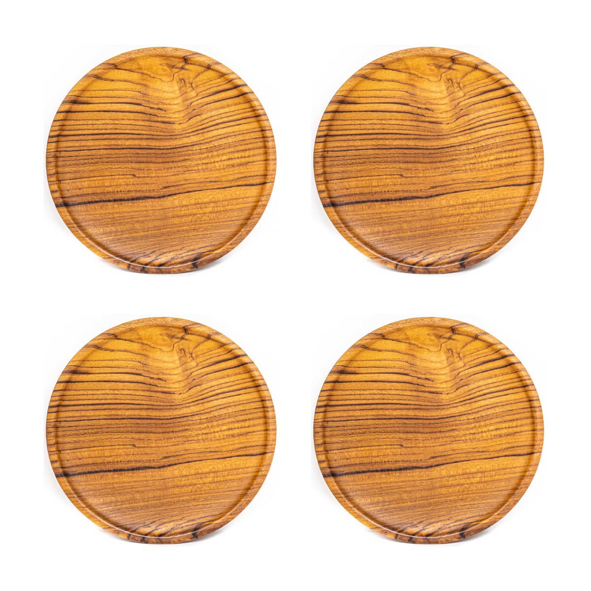 Rainforest Bowls Set Of 4 8'' Round Javanese Teak Wood Plates- Perfect For Everyday Use- Hot & Cold Friendly, Ultra-Durable, Pre