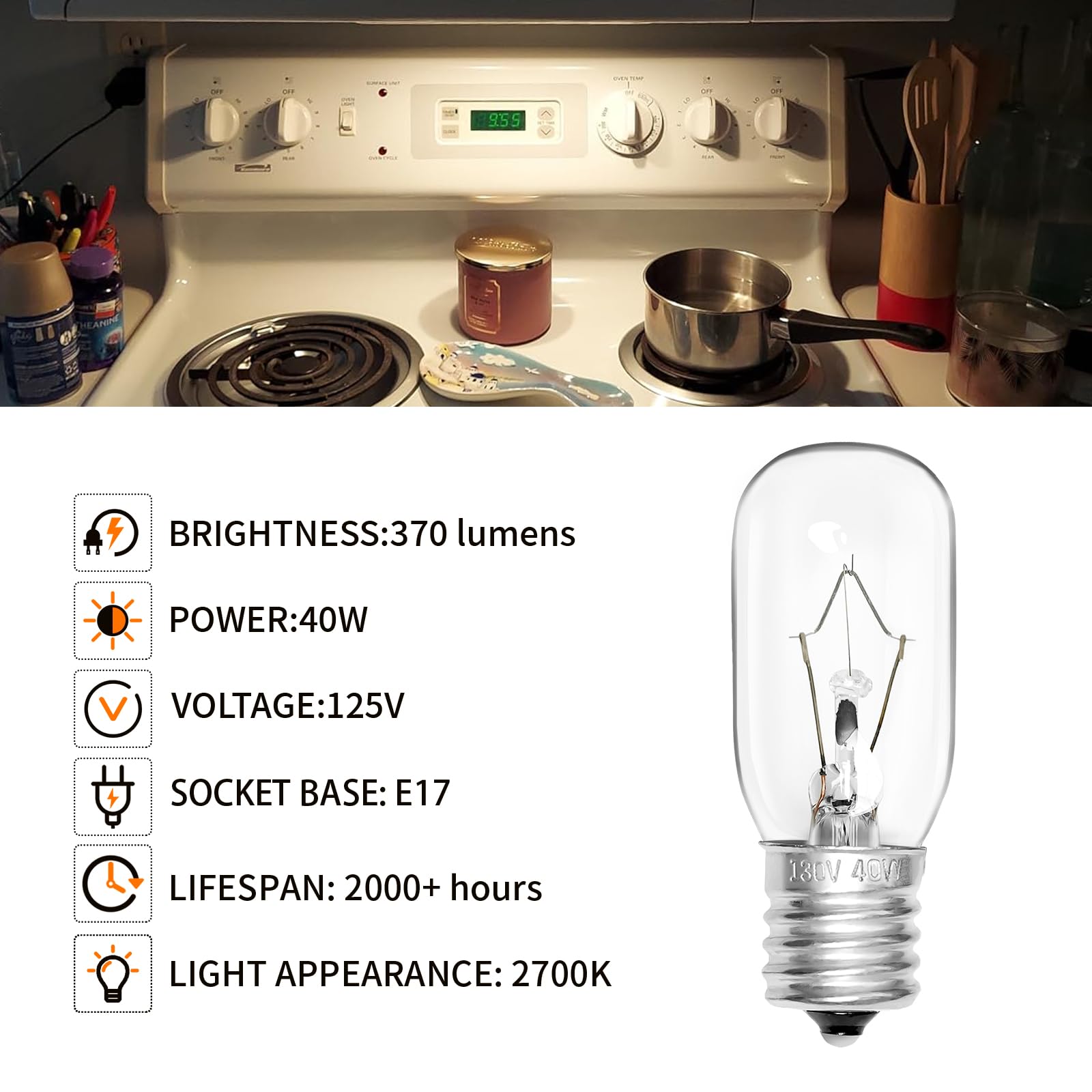 Belleone 2Pcs Microwave Bulb Wb36X10003-125V 40W Oven Light Bulb Compatible With Ge Lg Frigidaire Kenmore, Universal Type Stove