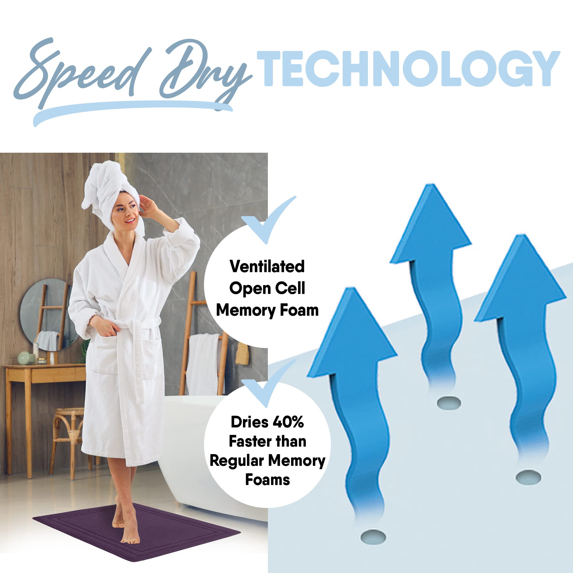 MICRODRY Quick Dry Memory Foam Luxury Framed Bath Mat Rug (Iris  2-Piece Set)
