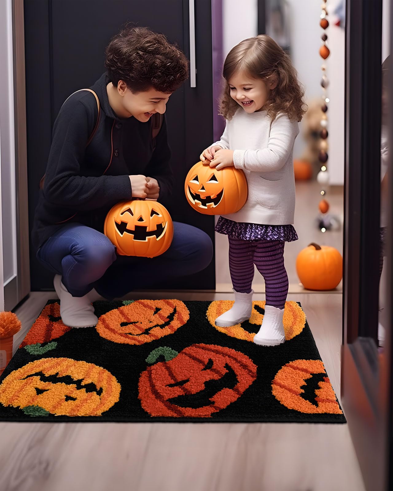Dexde Fall Halloween Bathroom Rugs Fun Pumpkins Bath Mat For Autumn Harvest Thanksgiving Home Decor, Soft Non-Slip Carpet For Ha