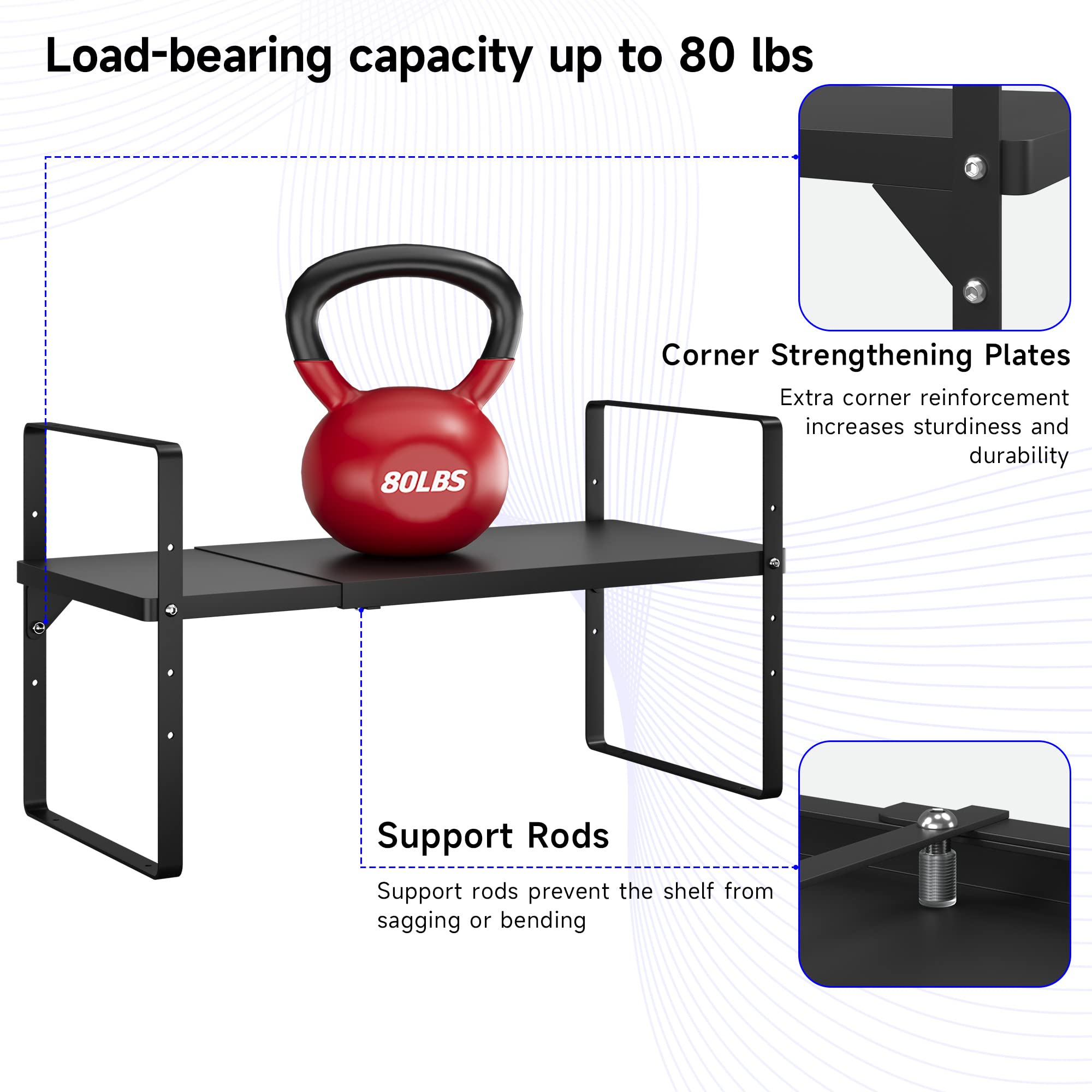 Kikibro Expandable Cabinet Shelf Organizer, Stackable Kitchen Pantry Counter Storage, Adjustable Closet Cupboard Stand Rack Rise