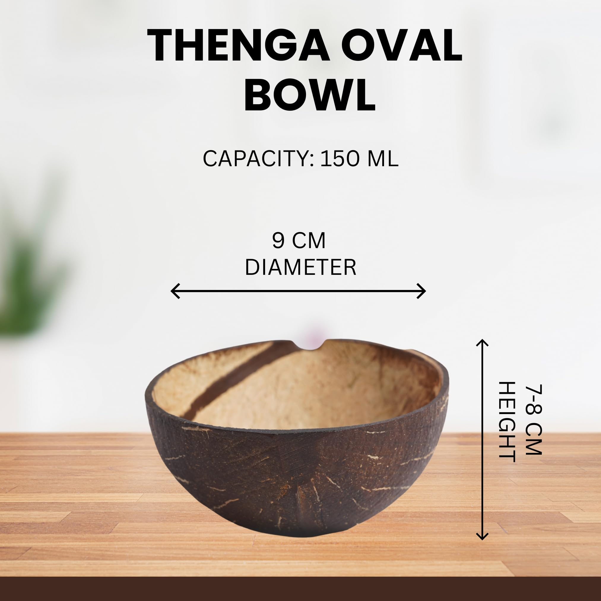 Thenga Natural Oval Coconut Shell Bowls - Set Of 10, 150 Ml, Perfect For Ice Cream, Snacks, Fruits, Salads | Parties & Catering
