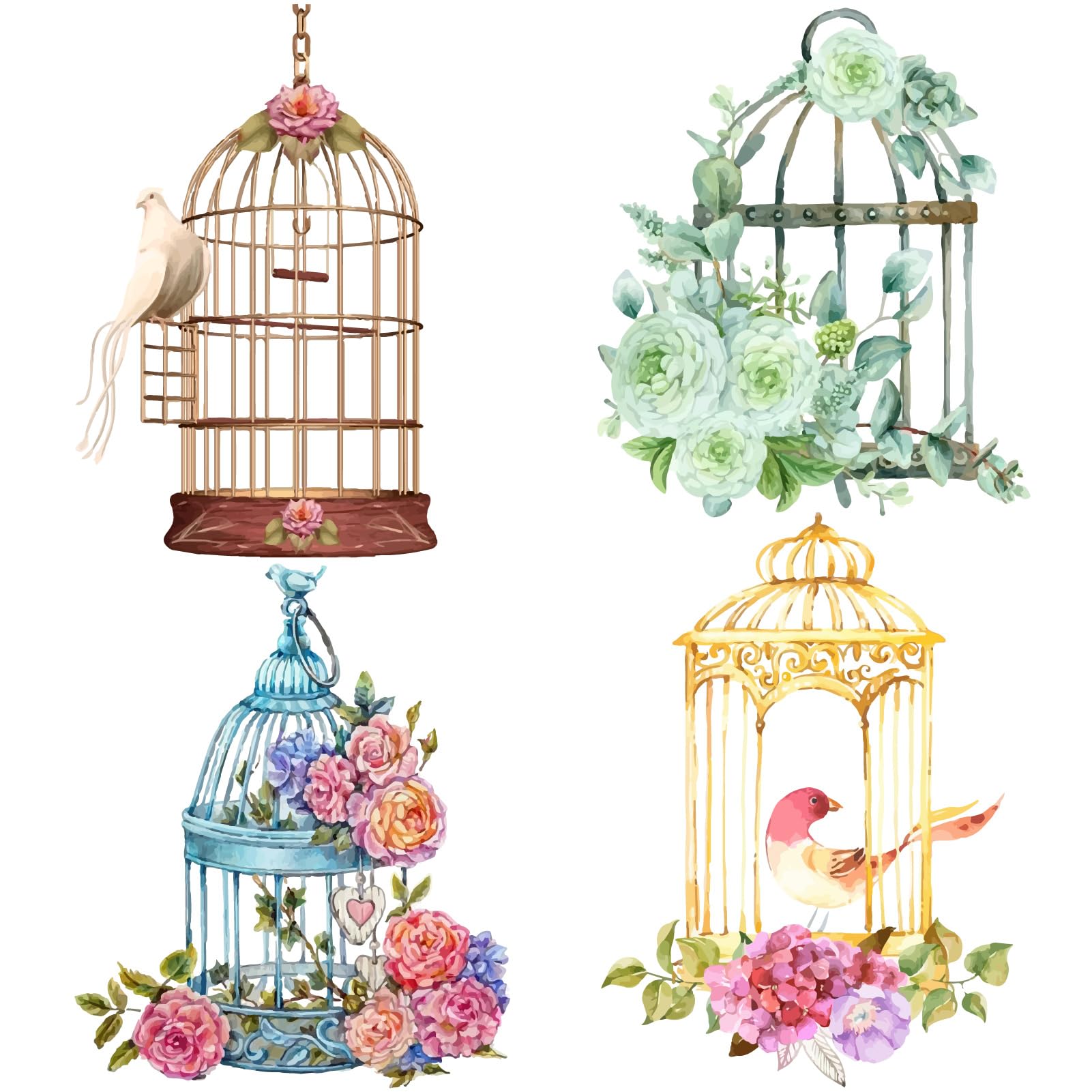 GORGECRAFT Birdcage Window Clings Flower Bird Spring Summer Glass Sliding Door Sticker Clings Vinyl Alert Film Anti-Collision De