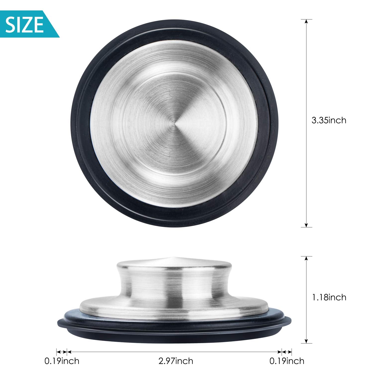 2PCS Kitchen Sink Stopper - Stainless Steel  Large Wide Rim 3.35'' Diameter - Fengbao