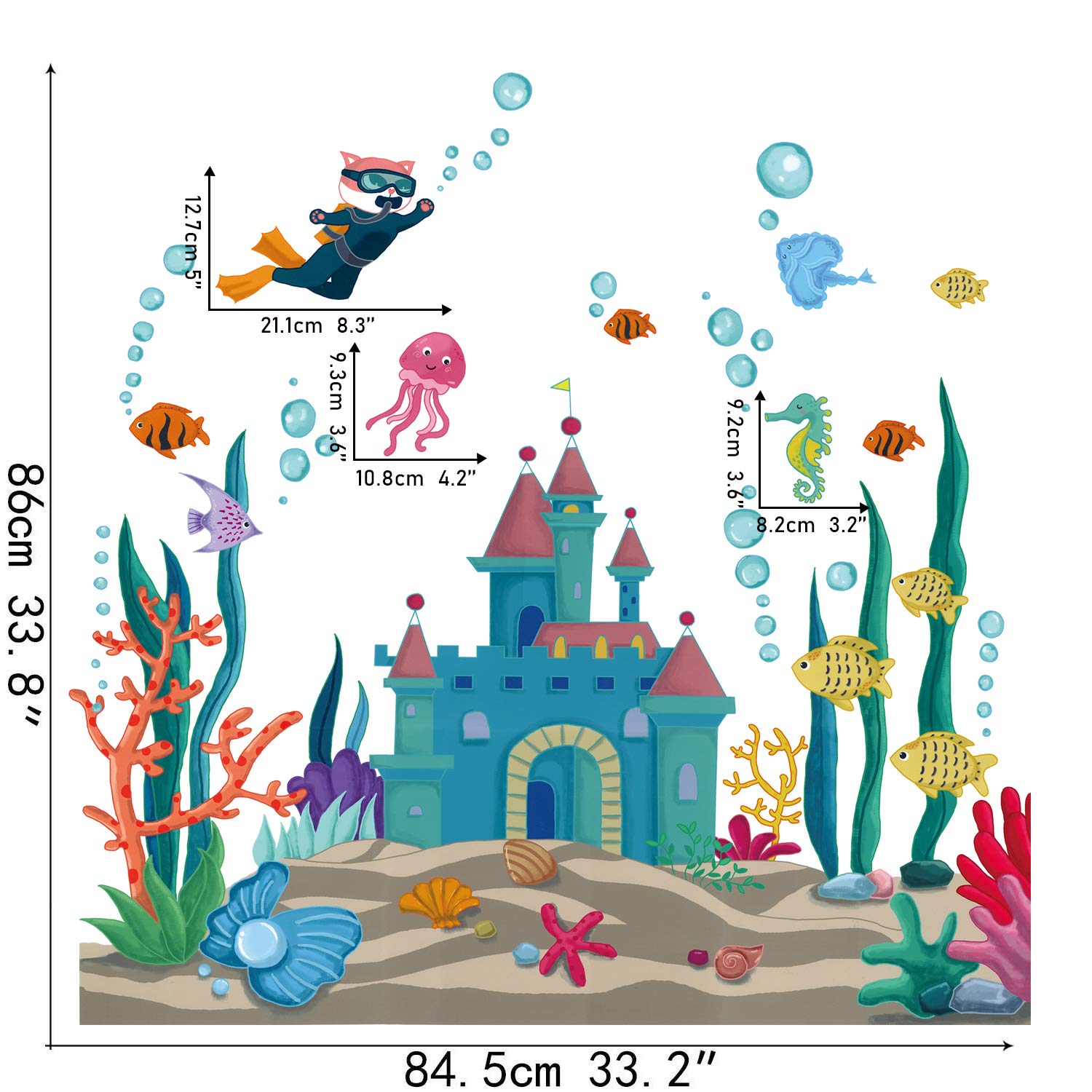 Rainbow Wsk Ocean Fish Wall Decals 3D Under The Sea Castle Wall Stickers Diy Removable Diver Seaweed Corals Jellyfish Bubble Wal