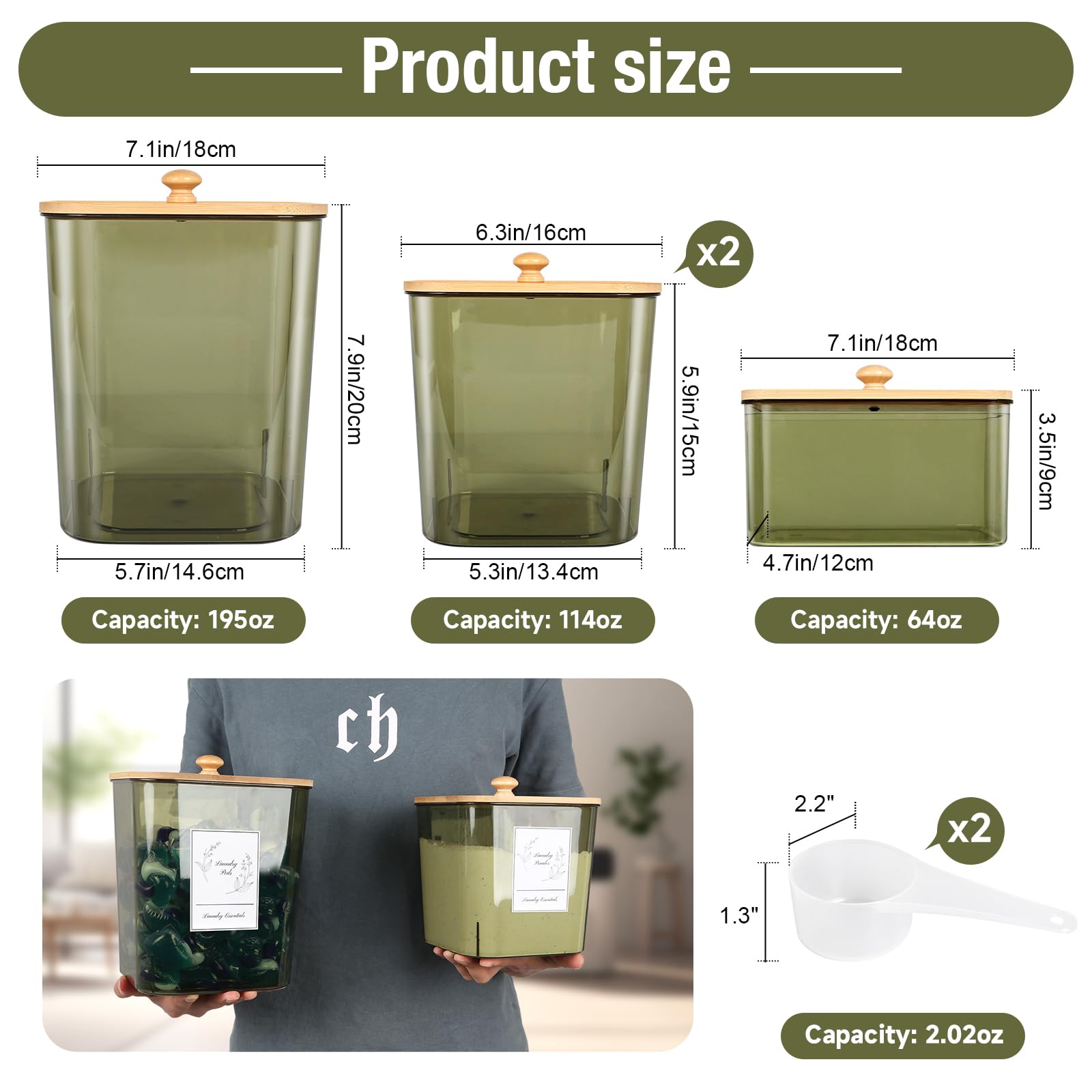 Zingbee 4 Pack Laundry Pods Container & Dryer Sheet Holder, Plastic Laundry Pod Holder With Lids & Scoops, Laundry Room Organiza