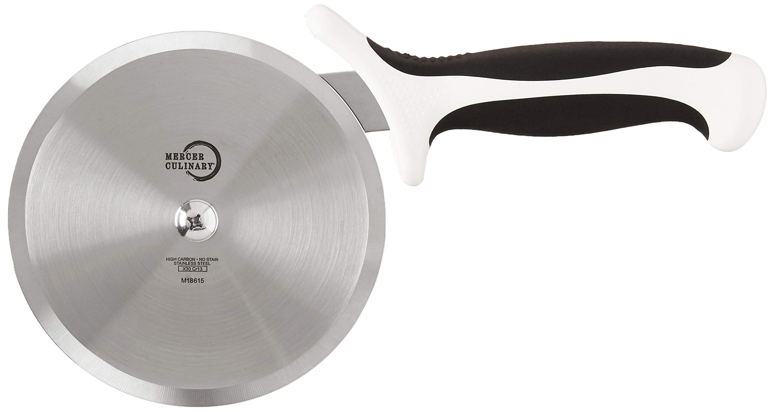 Mercer Culinary Millennia Pizza Cutter With White Handle, 5 Inch Wheel, Stainless Steel