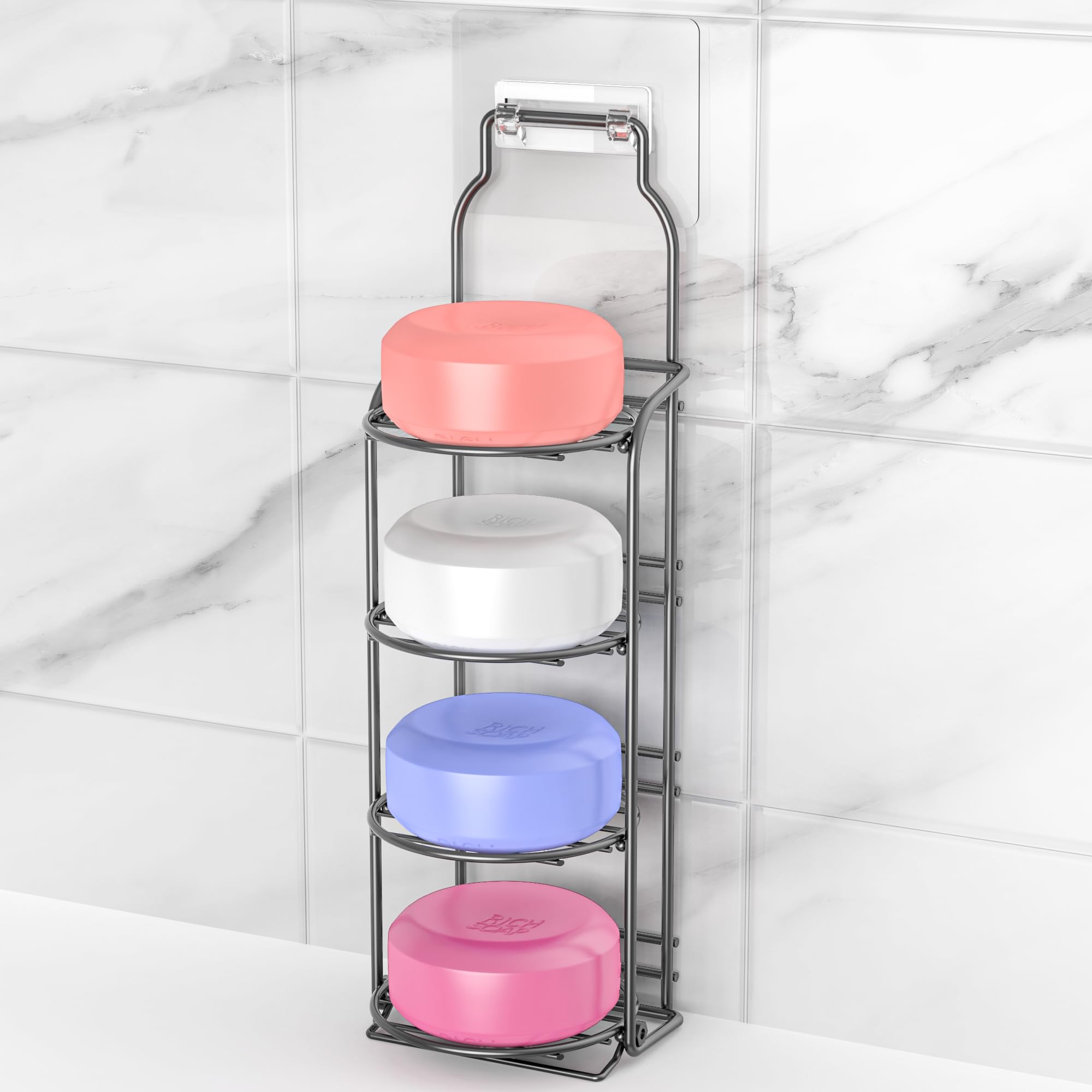 galasily Shower Soap Shampoo Bar Holder, Self Adhesive&Freestanding Draining Soap Caddy for Bathroom Wall Accesories, Apartment 