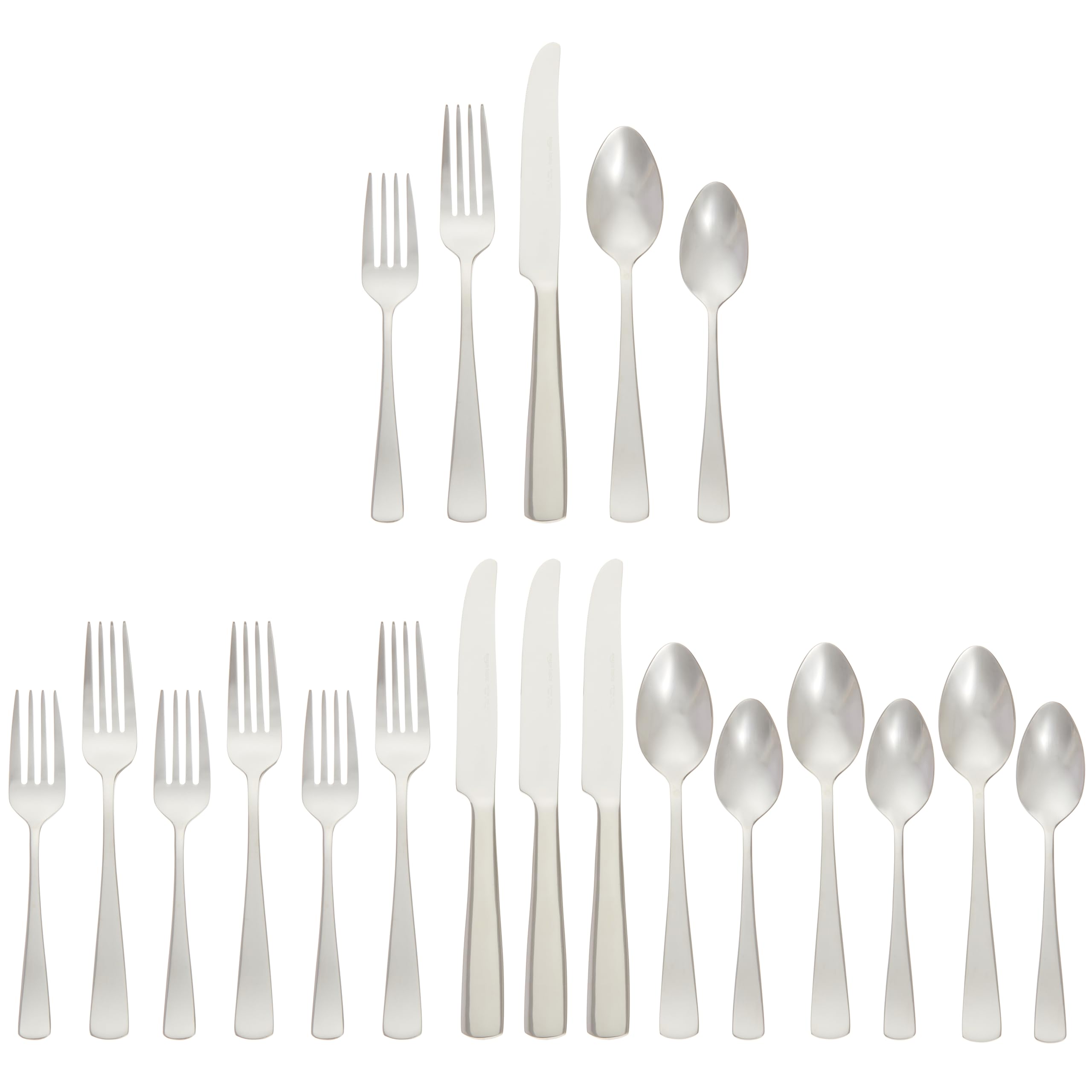 Amazon Basics 20-Piece Stainless Steel Flatware Set with Square Edge, Service for 4, Silver