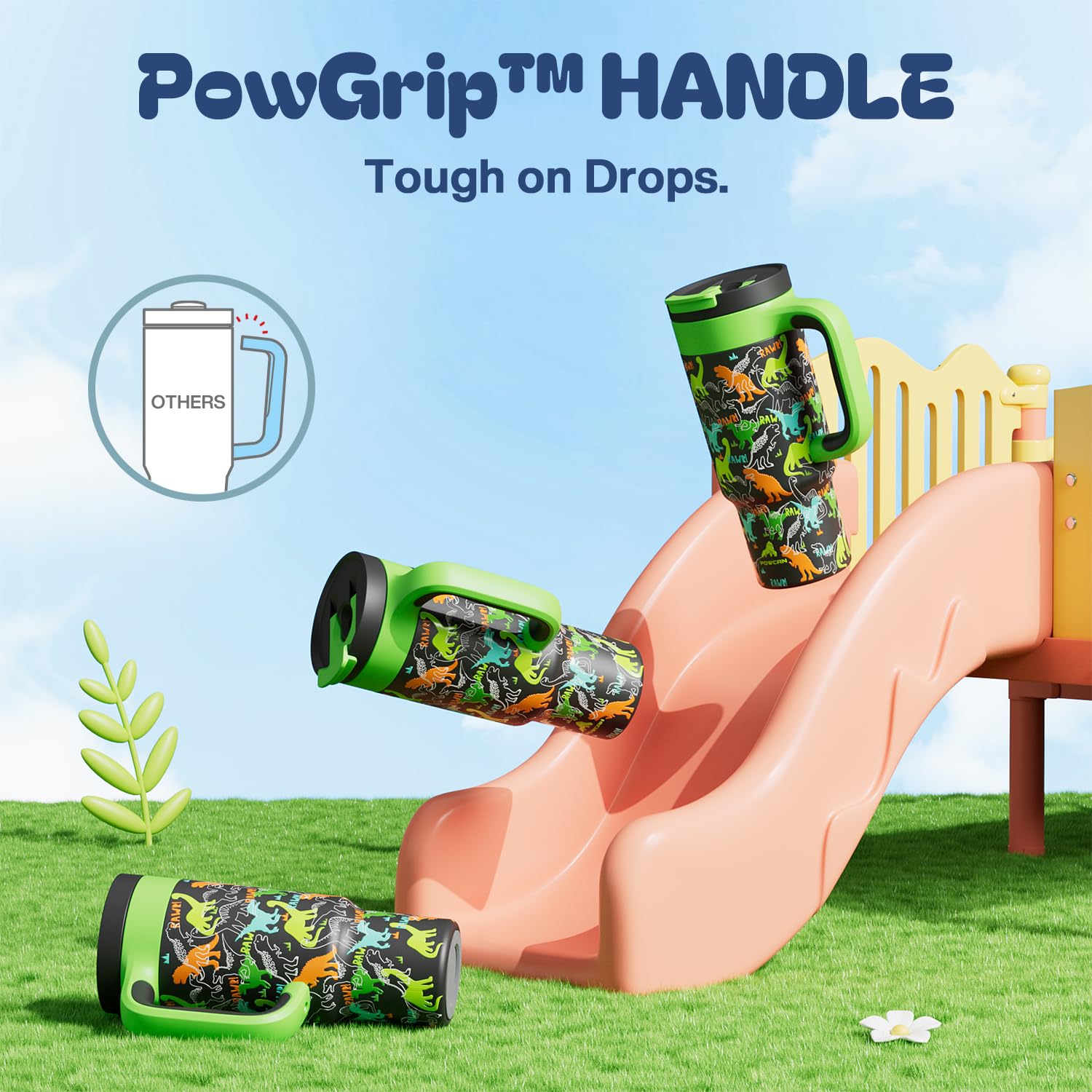 24 oz Kids Tumbler with Straw for Boys: Leakproof, Cold for 26 Hrs, Hot for 10 Hrs, Durable Handle, Insulated Stainless Steel Cu