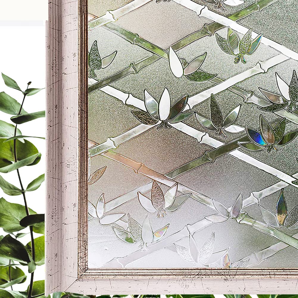 Hoonng Window Privacy Film for Glass, Bamboo Fence Removable Static Film, 29.5x78.7 Inch