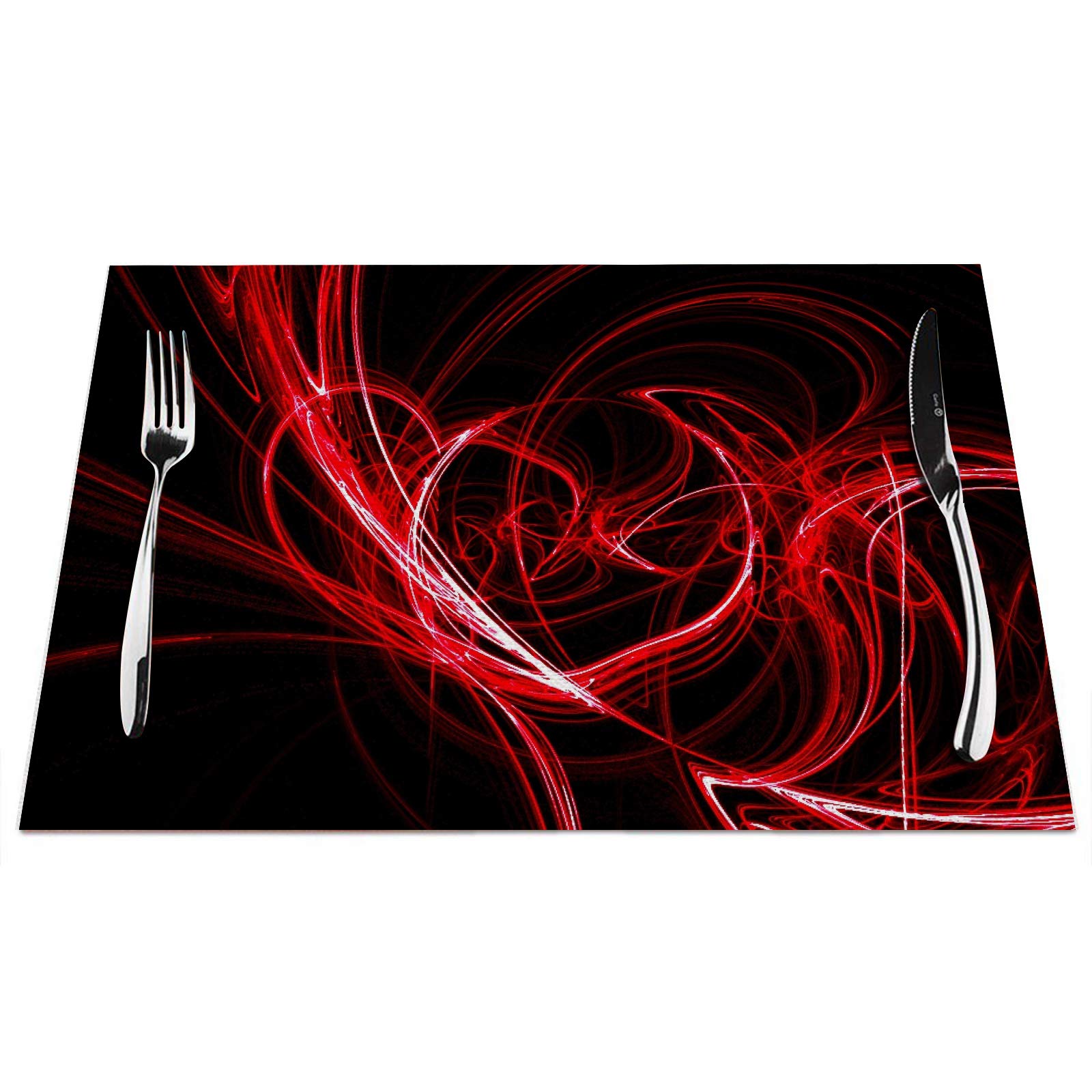 Red Circle Placemats Set Of 4, Abstract Red Circles Lines Black Placemats Heat Resistant For Dining Table Non-Slip 18X12 Inches