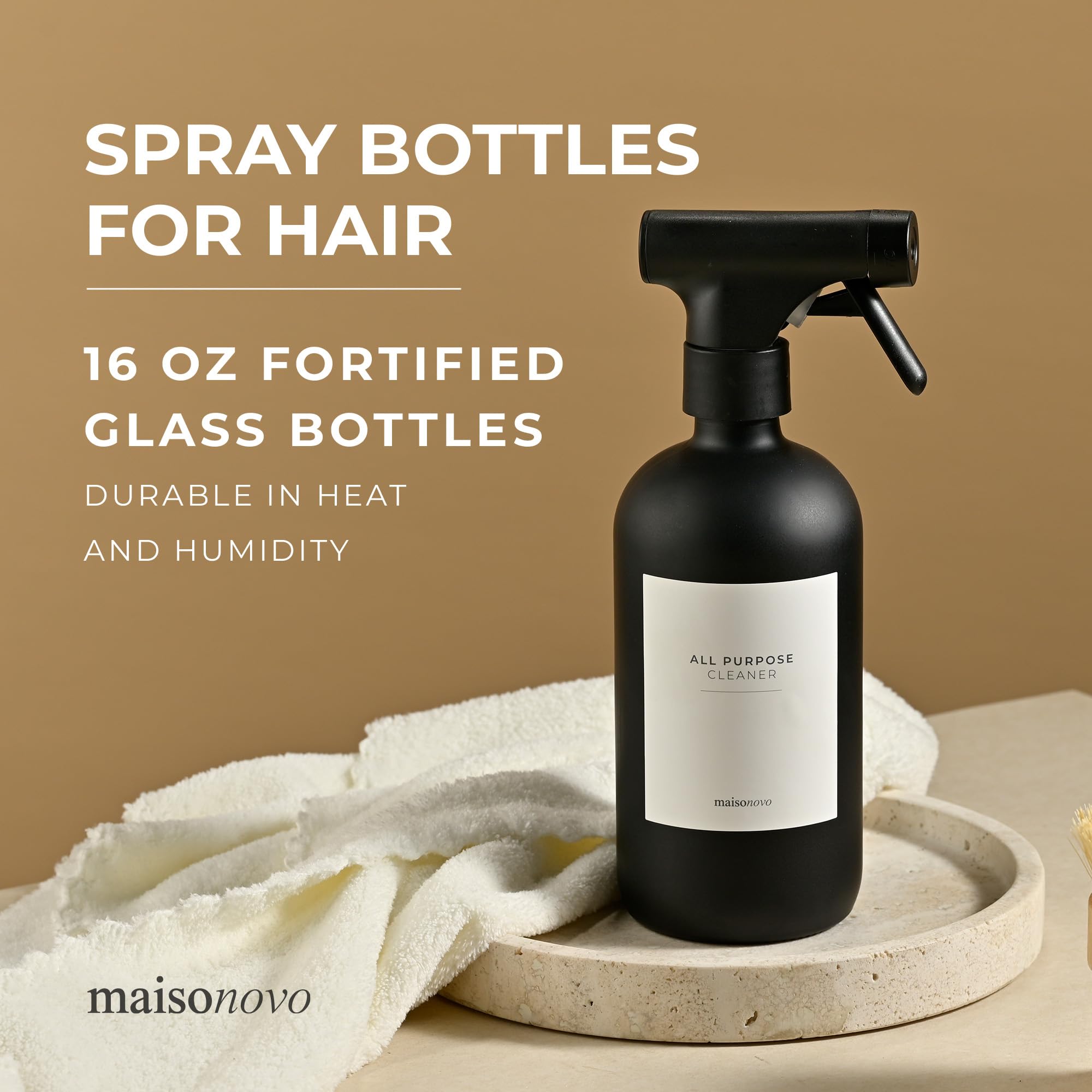 Maisonovo Spray Bottle For Hair | 16.9 Fl Oz Black X 2 With 16 Labels